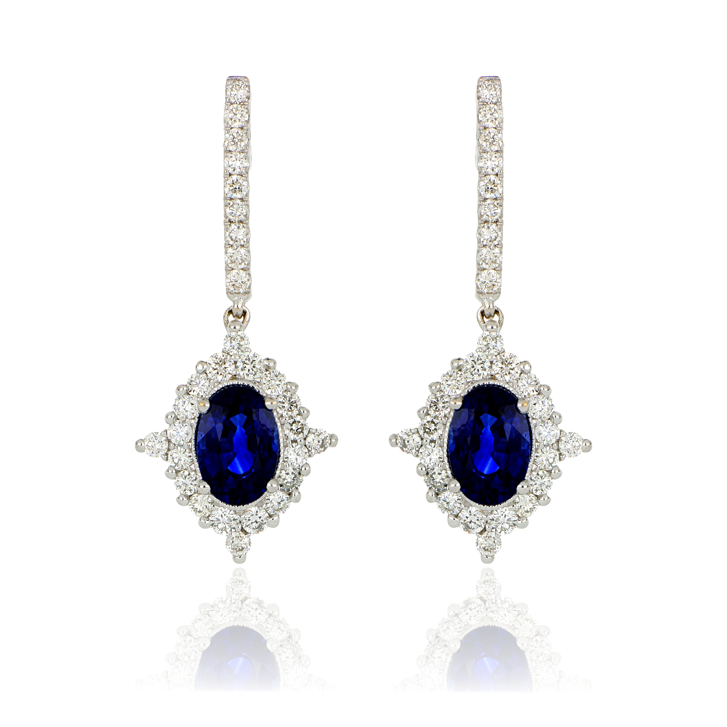 18k White Gold Sapphire and Diamond Drop Earrings - Charles Koll Jewelers