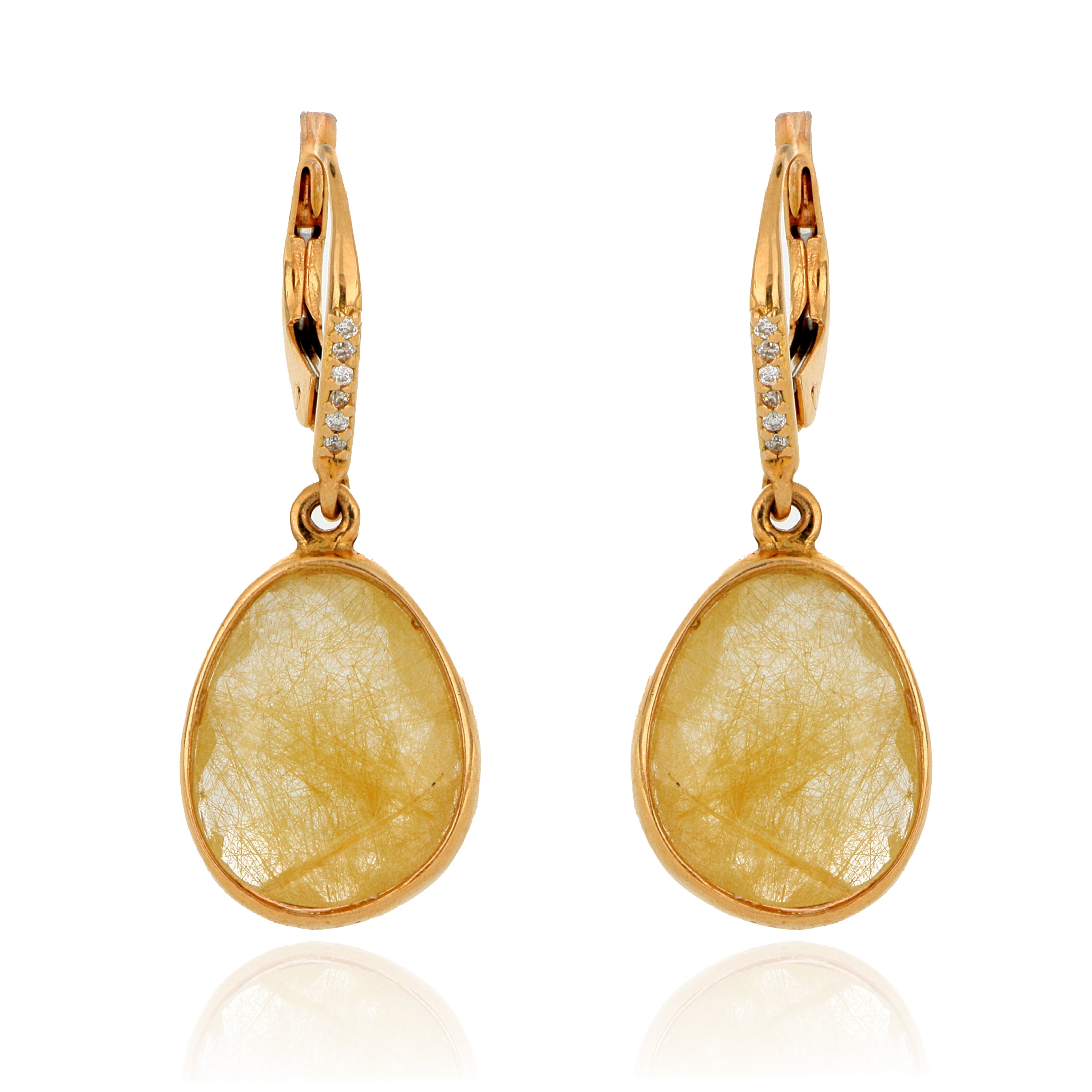 18k Rose Gold Raw Sapphire and Diamond Accented Drop Earrings