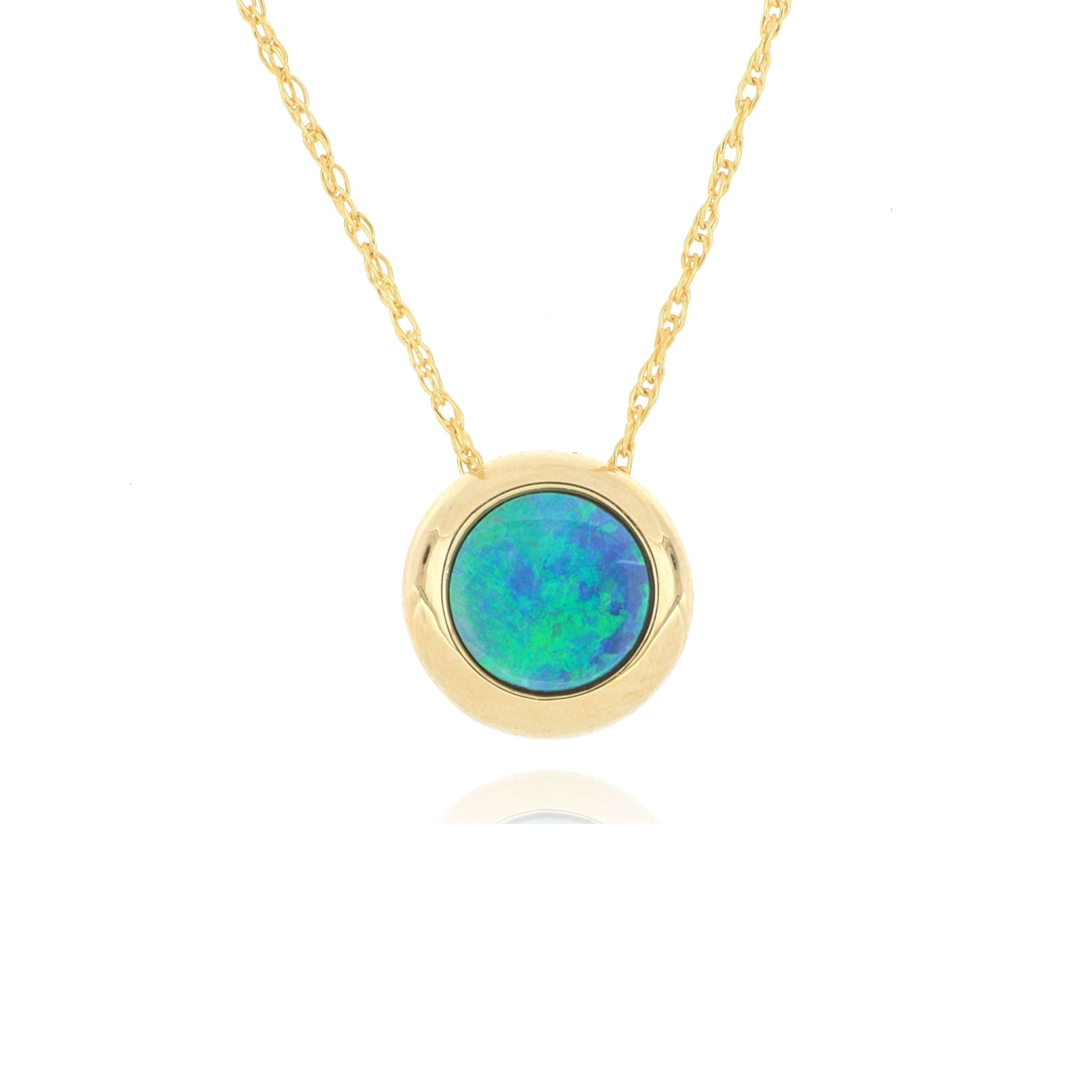 14k Yellow Gold Bezel Set Australian Opal Necklace - Charles Koll Jewelers