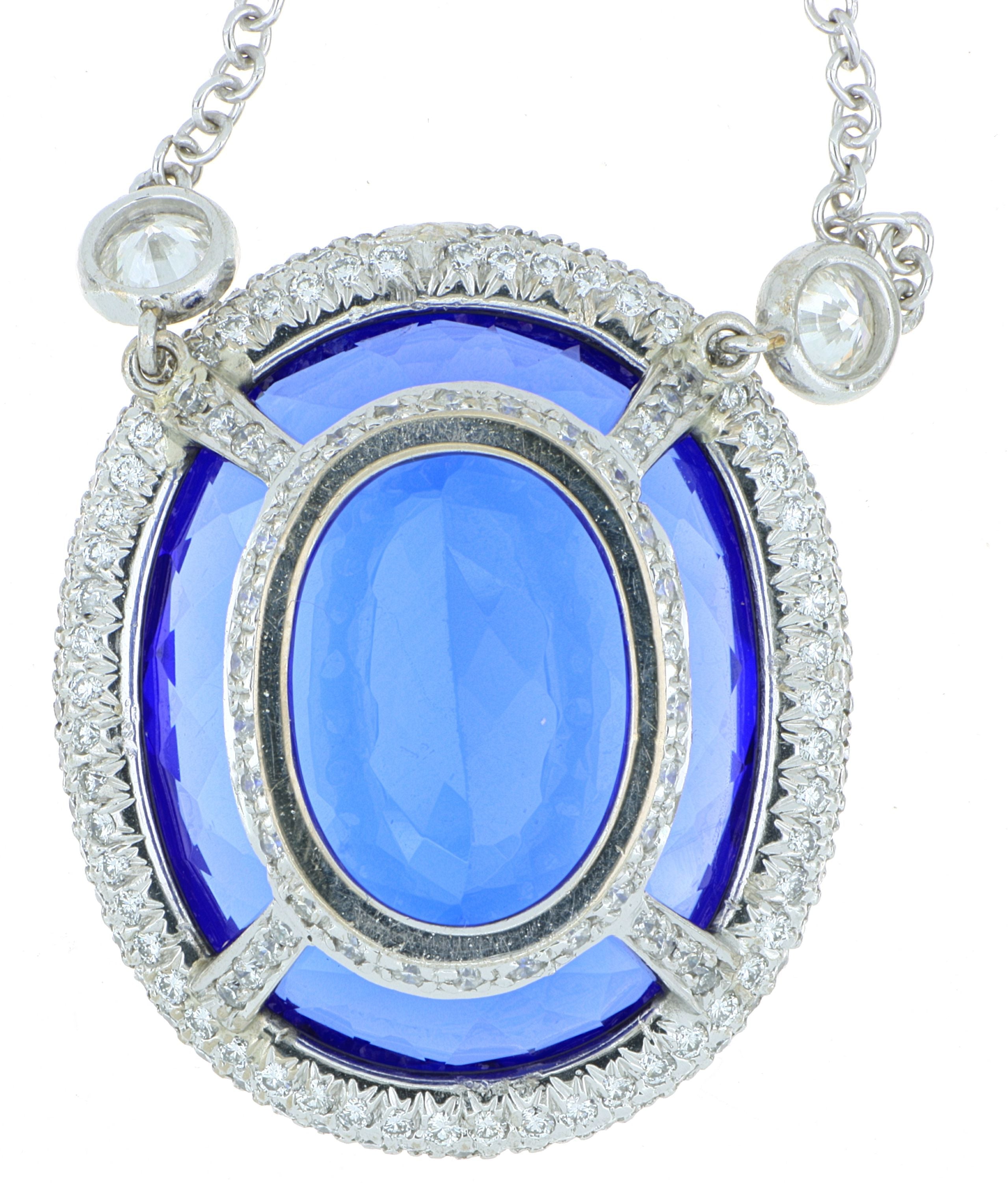 18k White Gold Large Tanzanite and Diamond Accented Necklace - Charles Koll Jewelers
