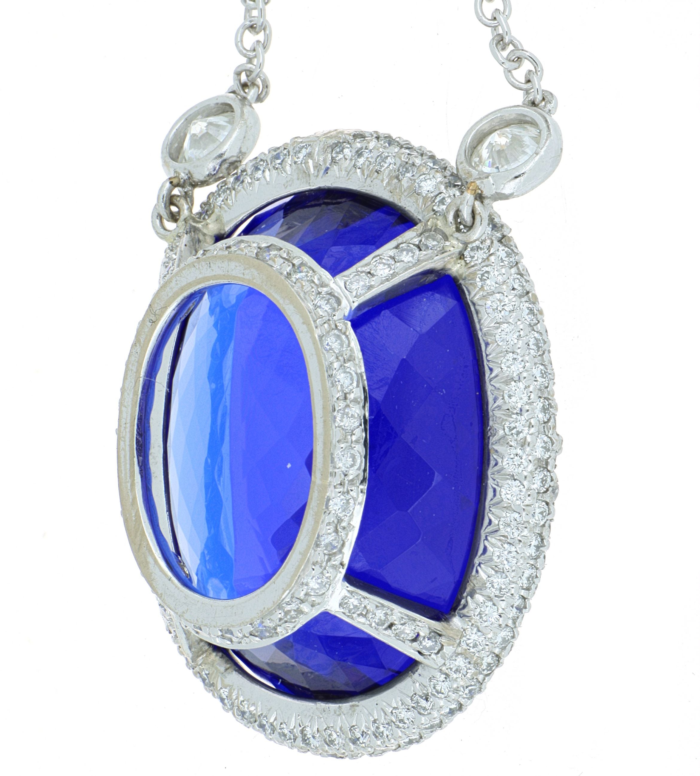 18k White Gold Large Tanzanite and Diamond Accented Necklace - Charles Koll Jewelers