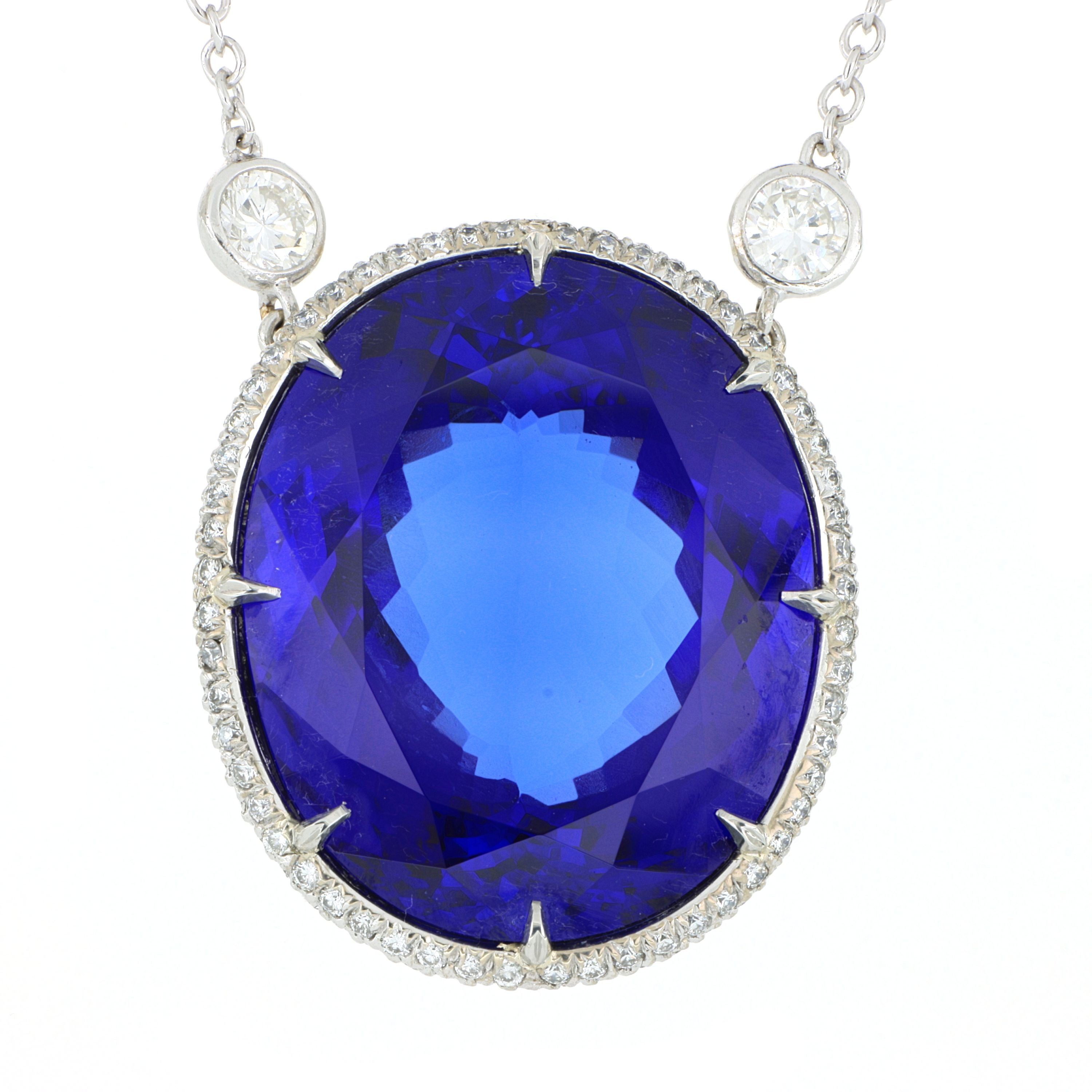 18k White Gold Large Tanzanite and Diamond Accented Necklace - Charles Koll Jewelers