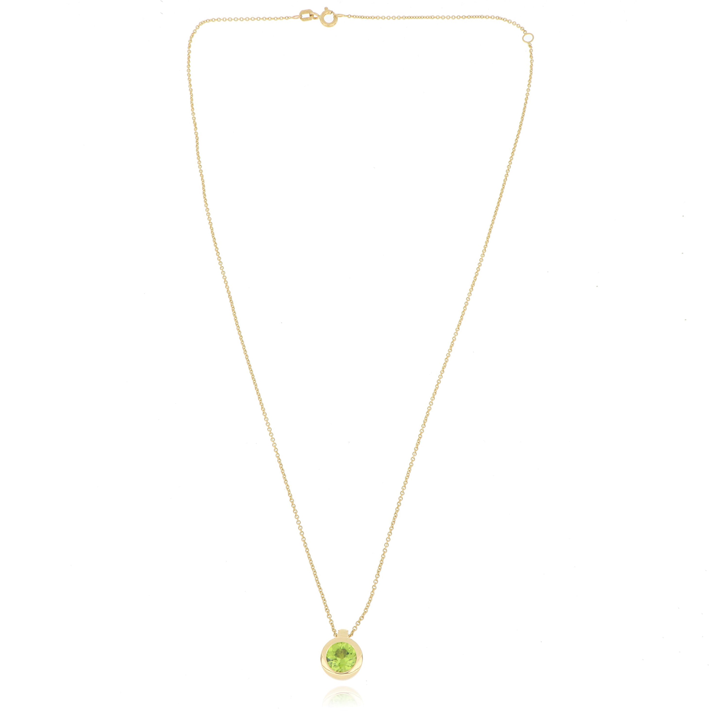 18k Yellow Gold Bezel Set Peridot Necklace