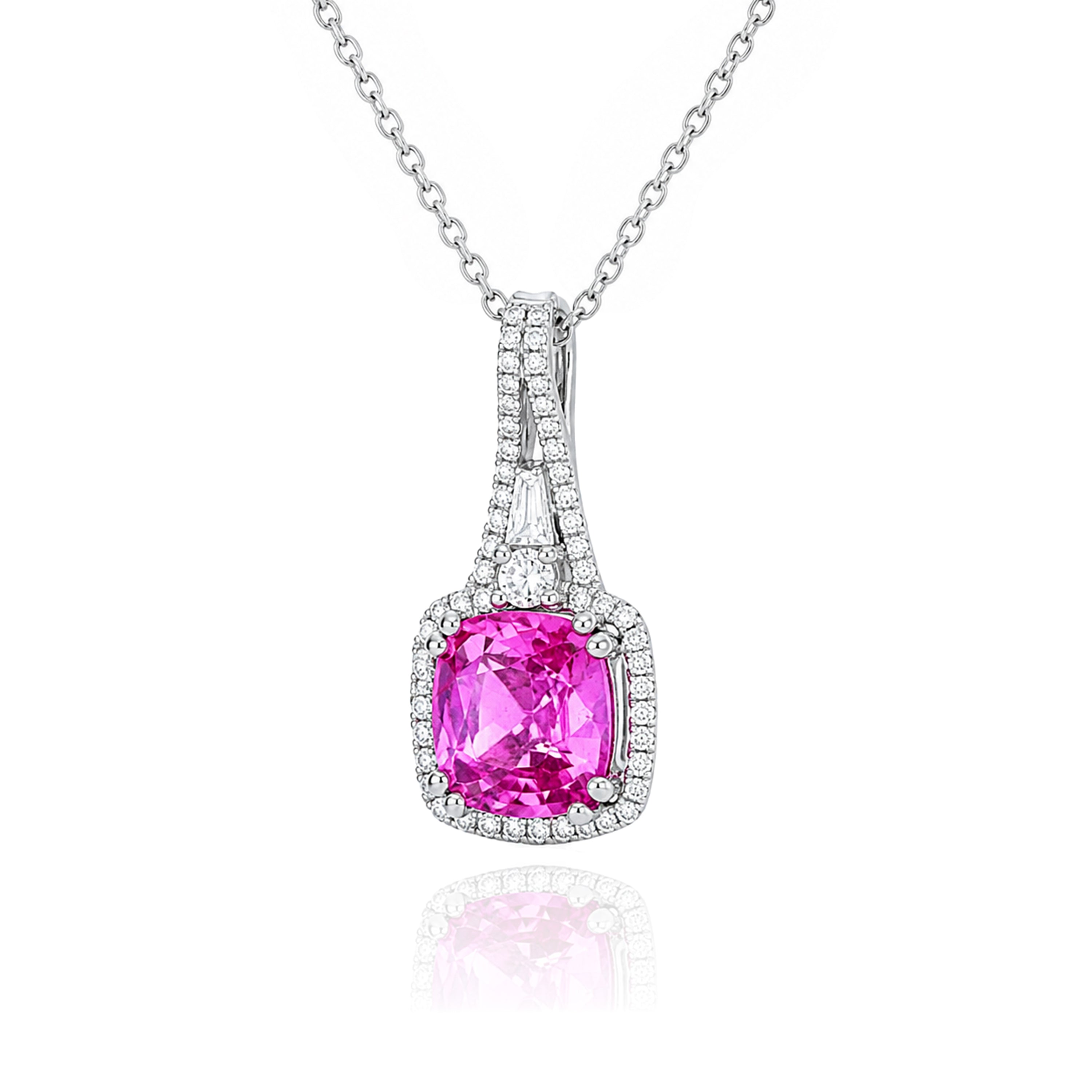 18k White Gold Pink Sapphire and Diamond Necklace - Charles Koll Jewelers
