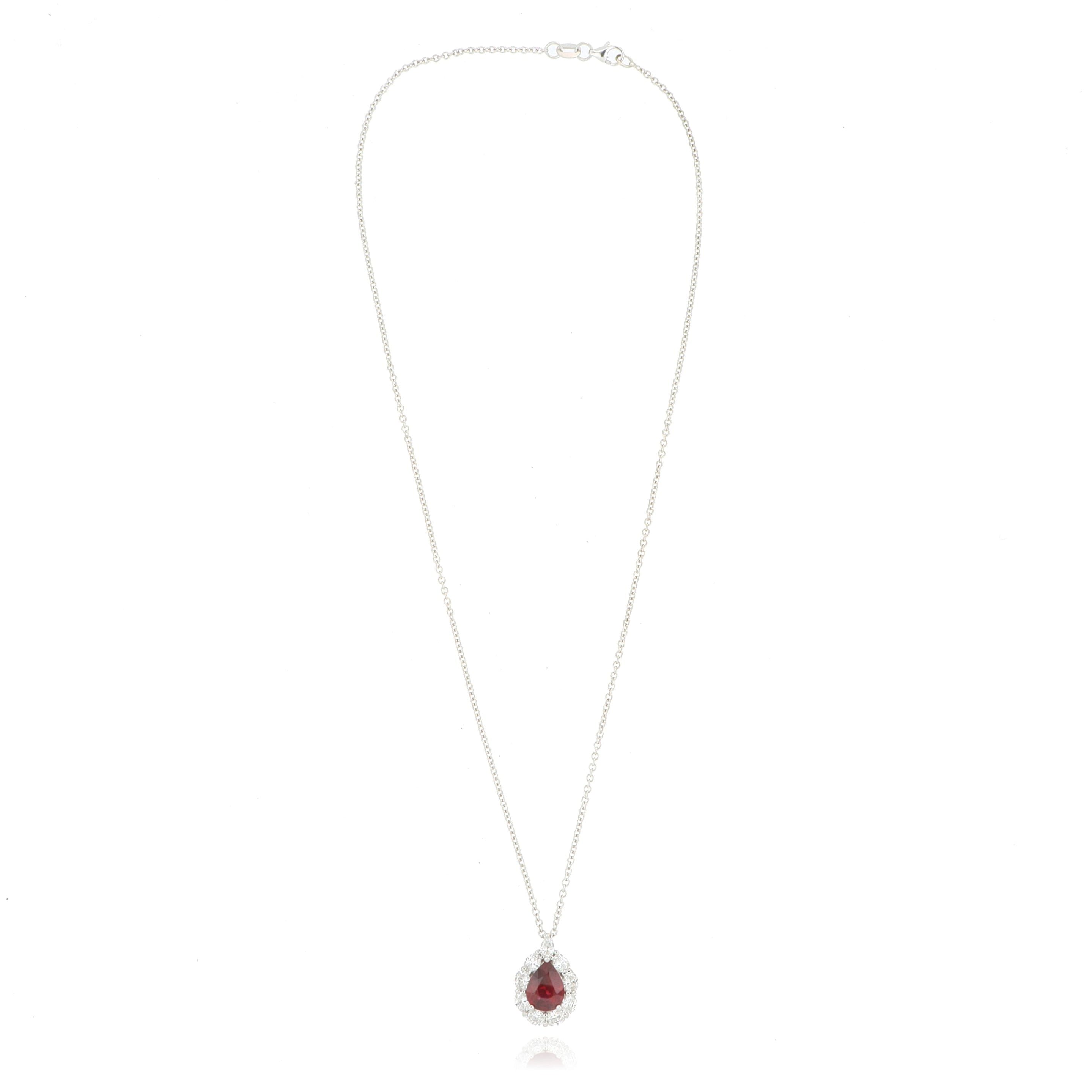 18k White Gold Ruby and Diamond Pendant