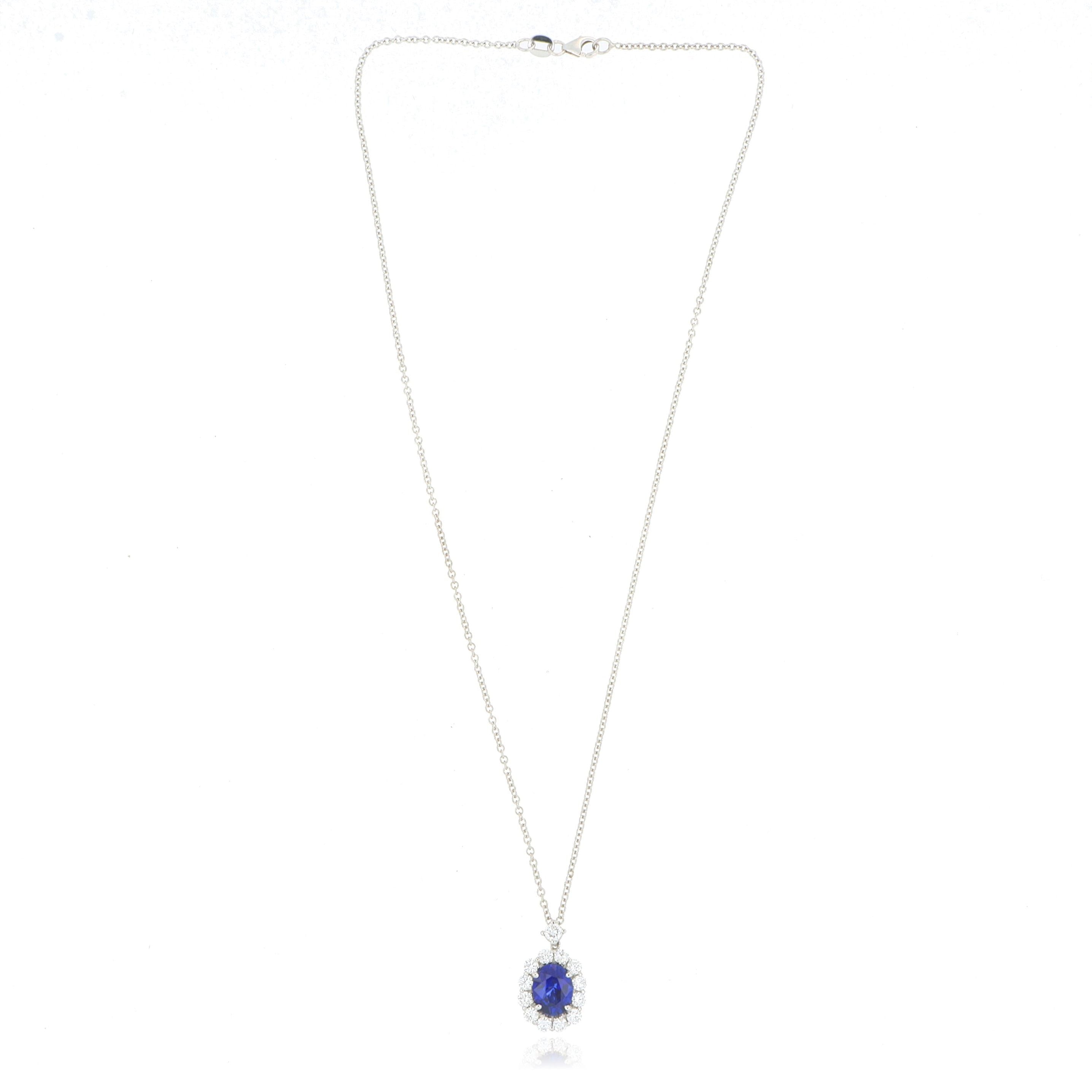18k White Gold Blue Sapphire and Diamond Necklace