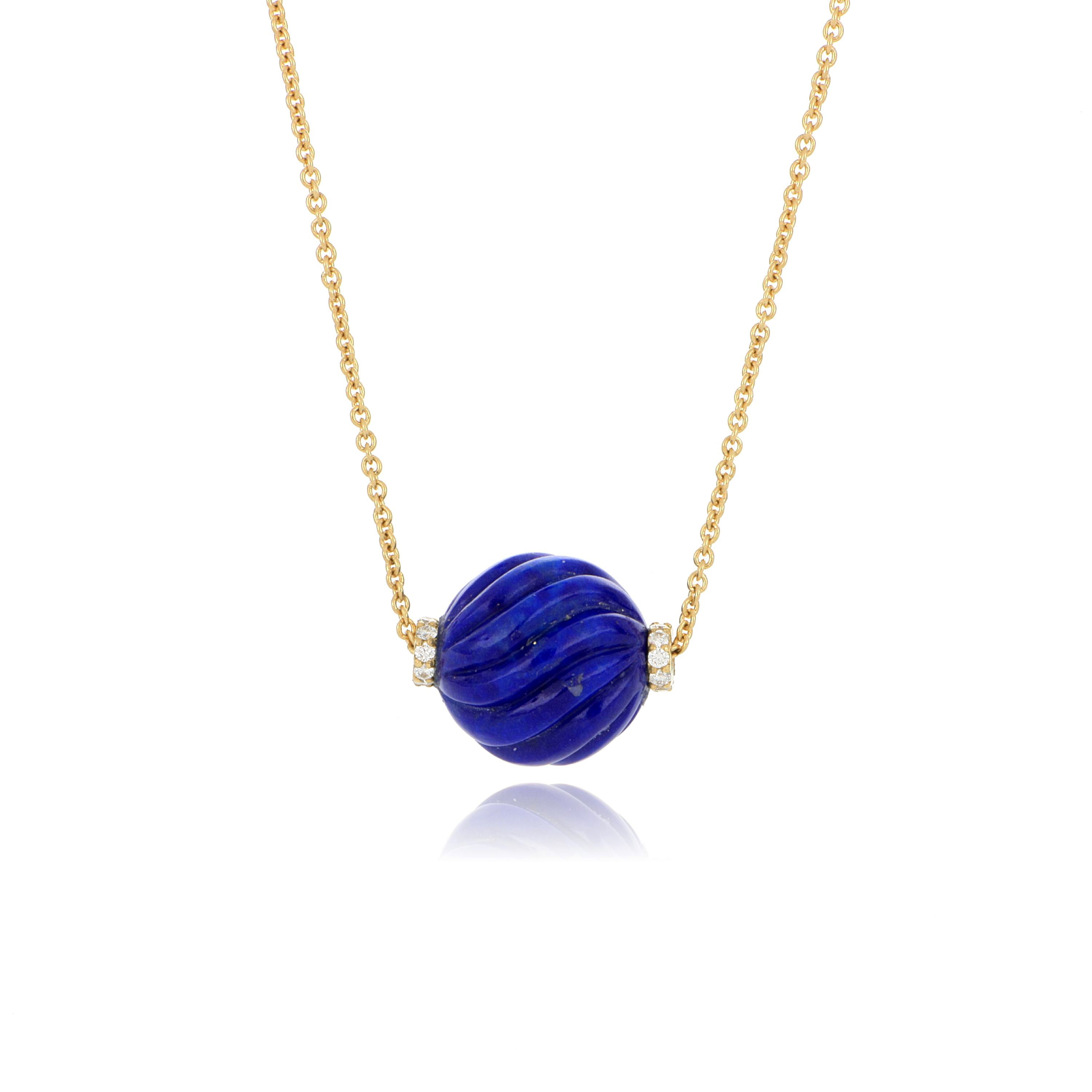 18k Yellow Gold Lapis and Diamond Accented Necklace