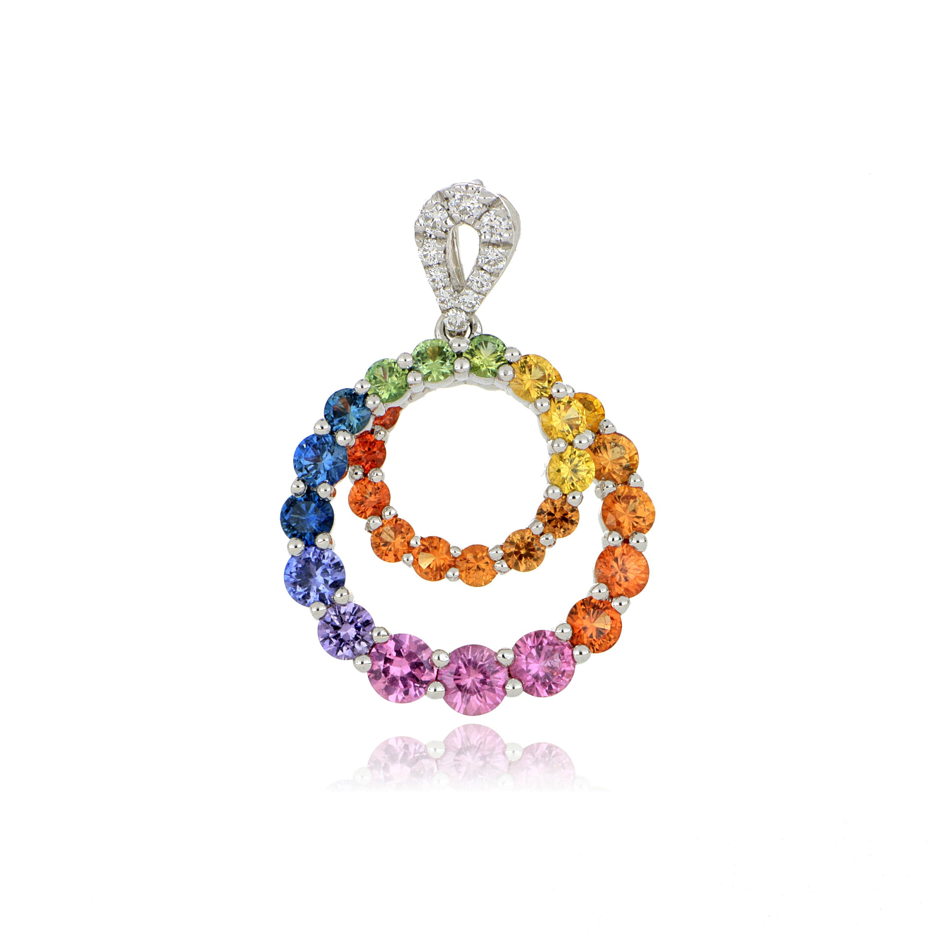 18k White Gold Multi-color Sapphire and Diamond Accented Necklace