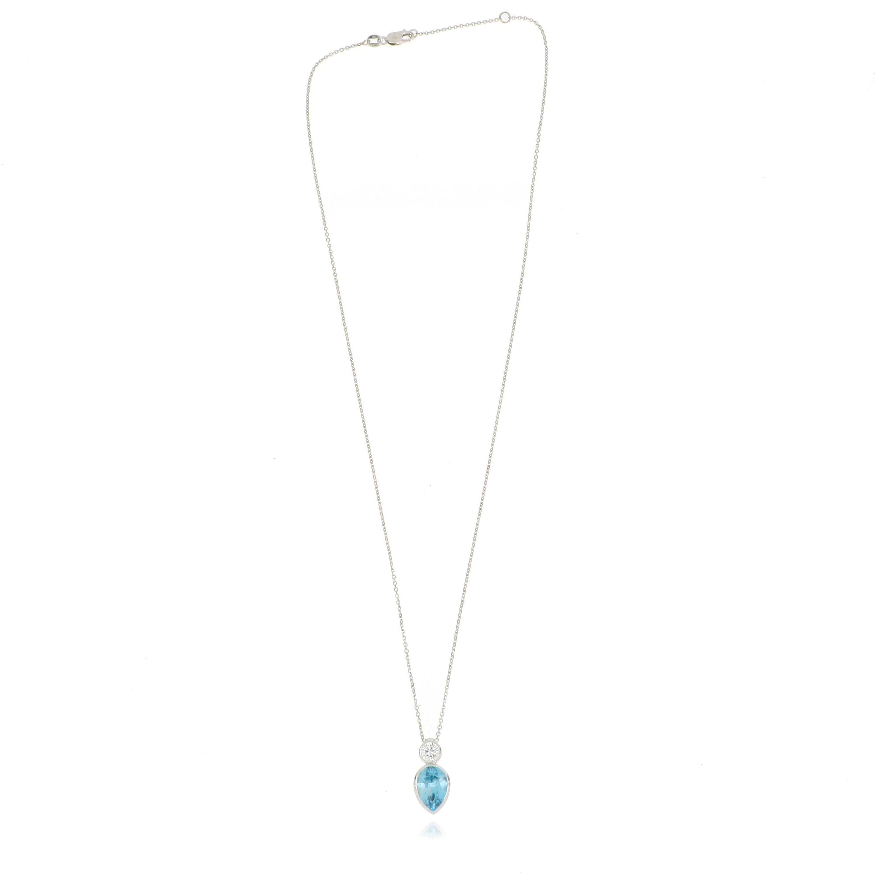 14k White Gold Blue Zirconia and Diamond Necklace