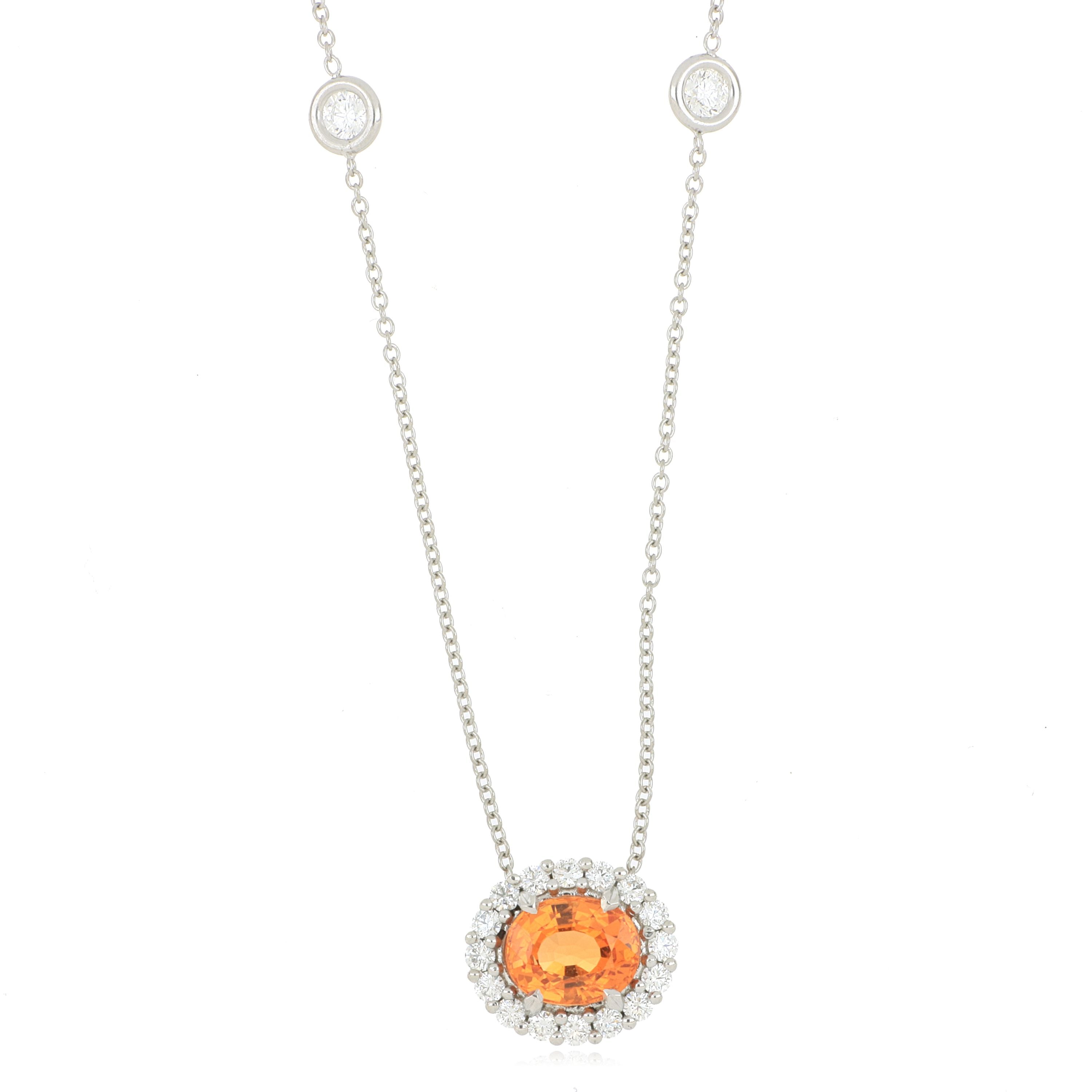 Platinum Mandarin Garnet and Diamond Necklace