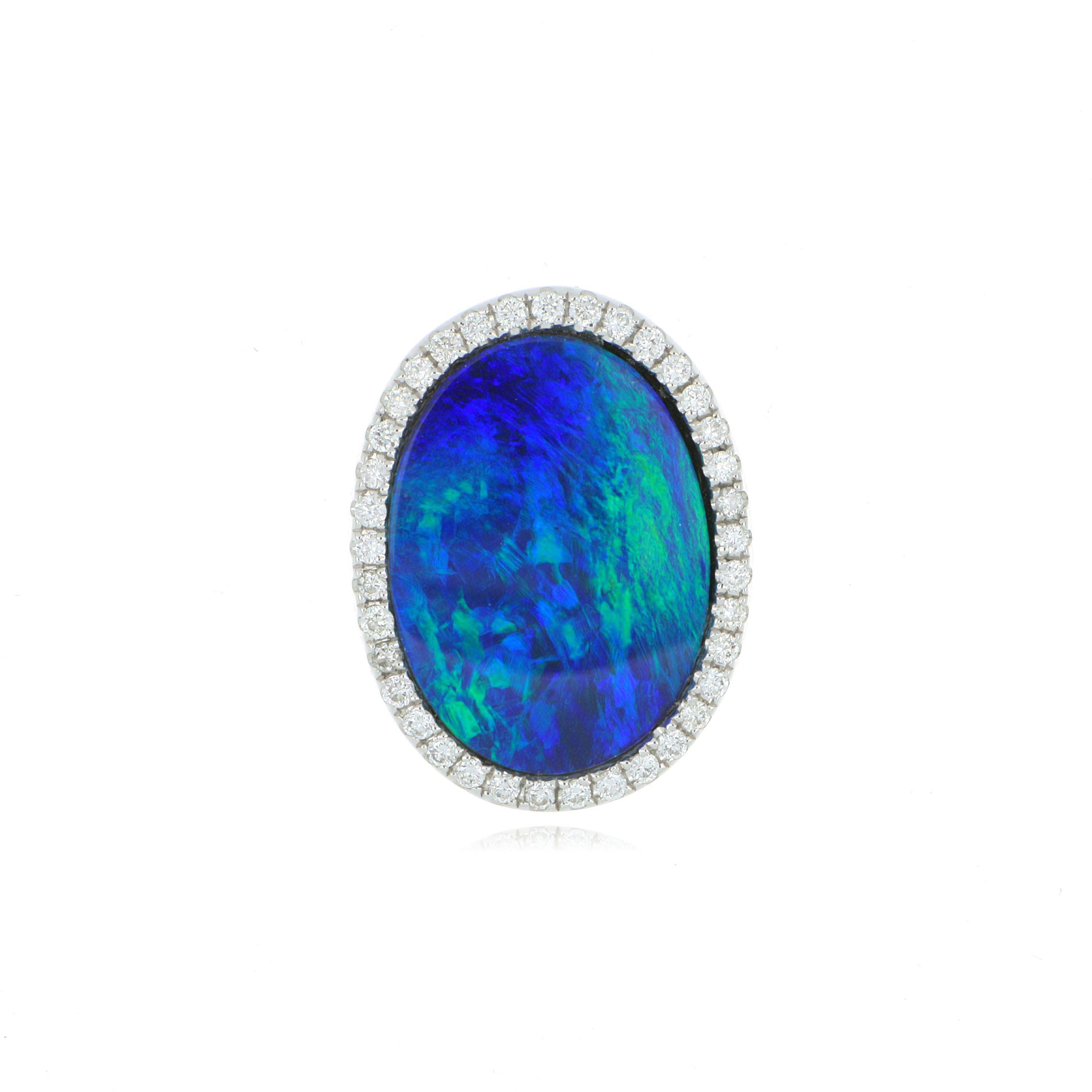 14k White Gold Opal and Diamond Pendant