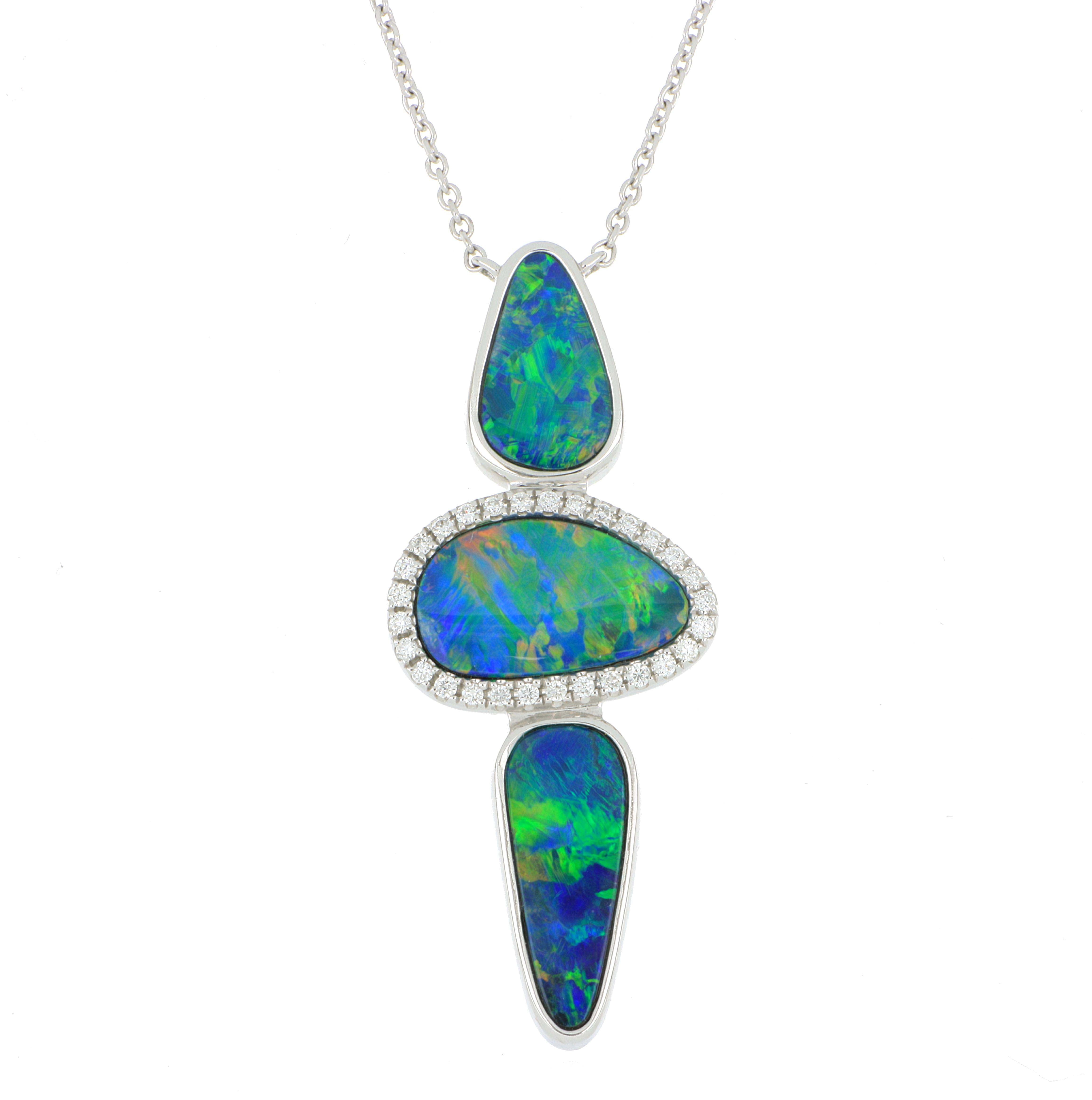 14k White Gold Opal and Diamond Necklace