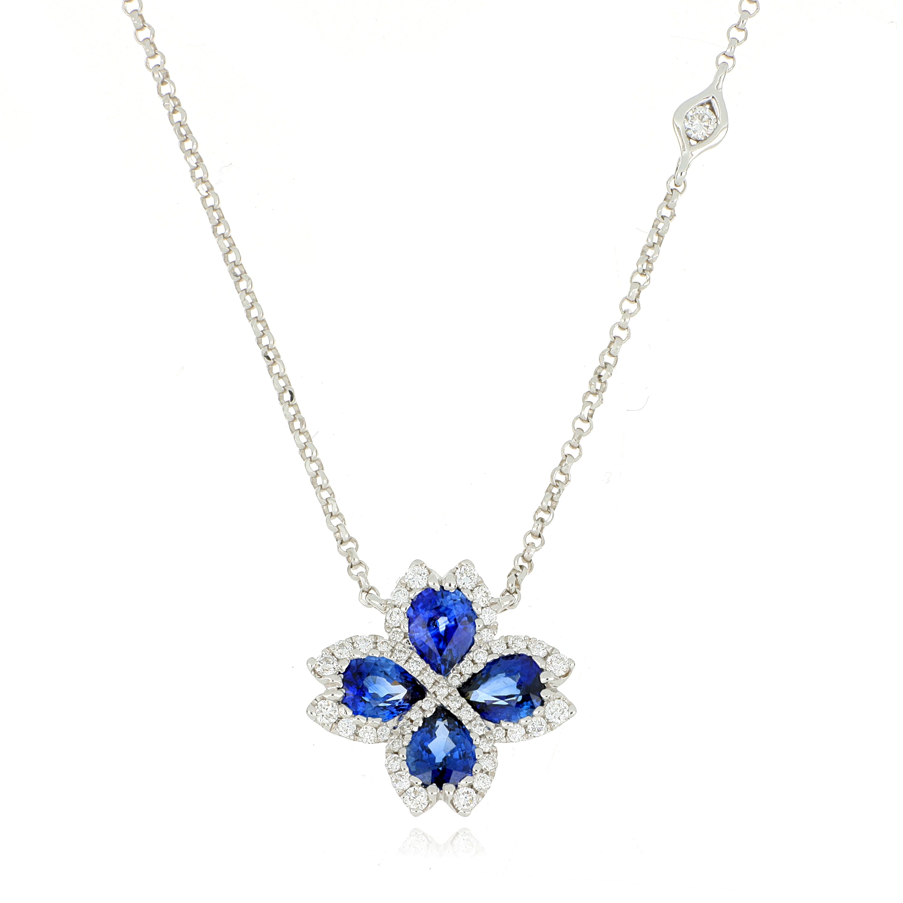 18k White Gold Sapphire and Diamond Flower Necklace