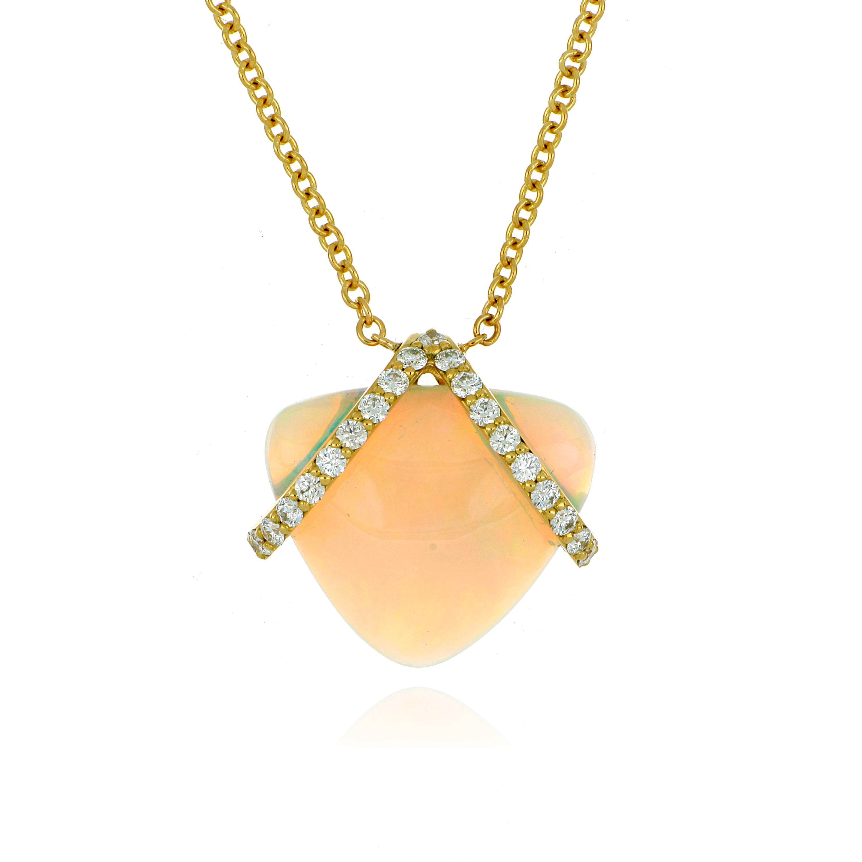 18k Yellow Gold Opal and Diamond Accented Pendant