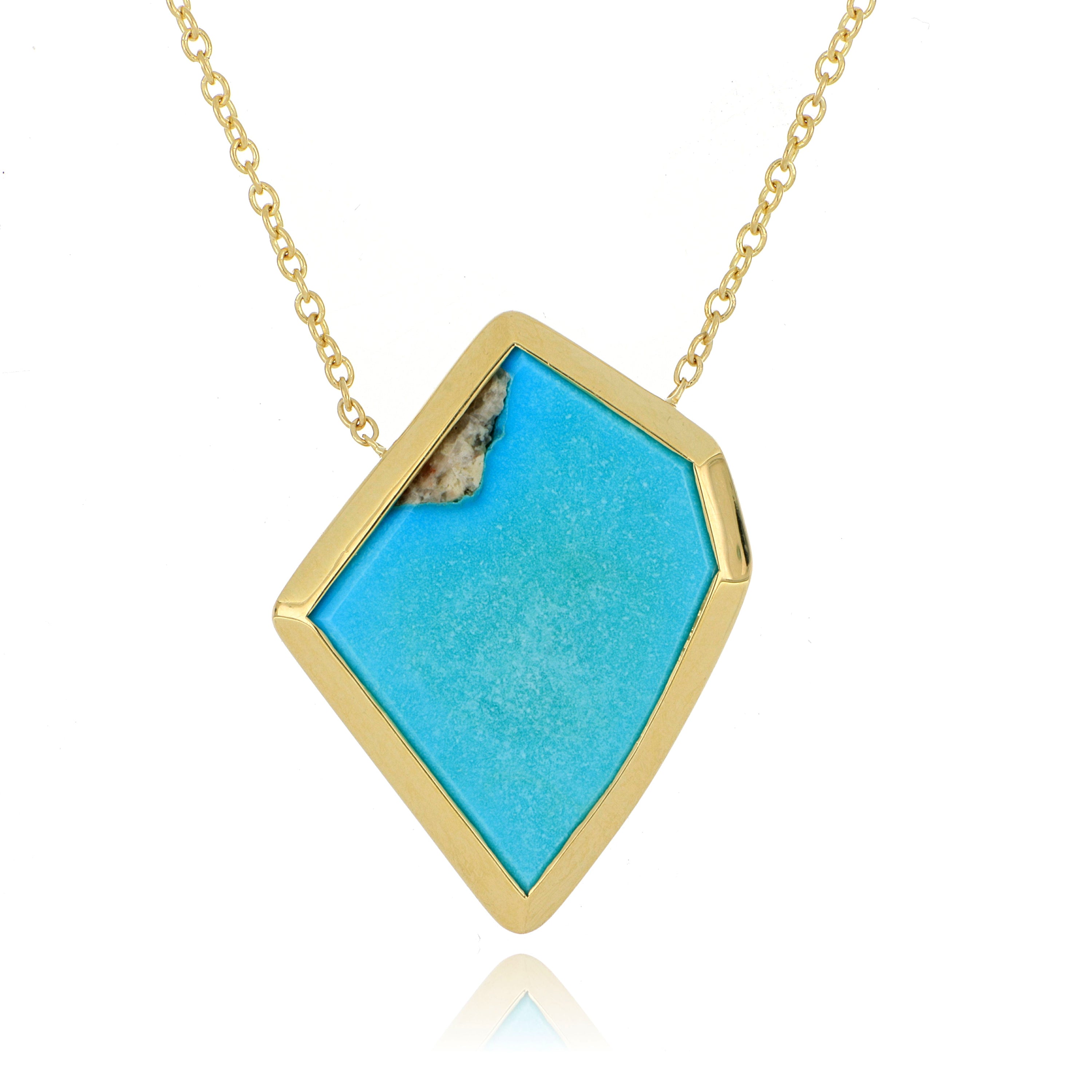 18k Yellow Gold Bezel Set Turquoise Necklace