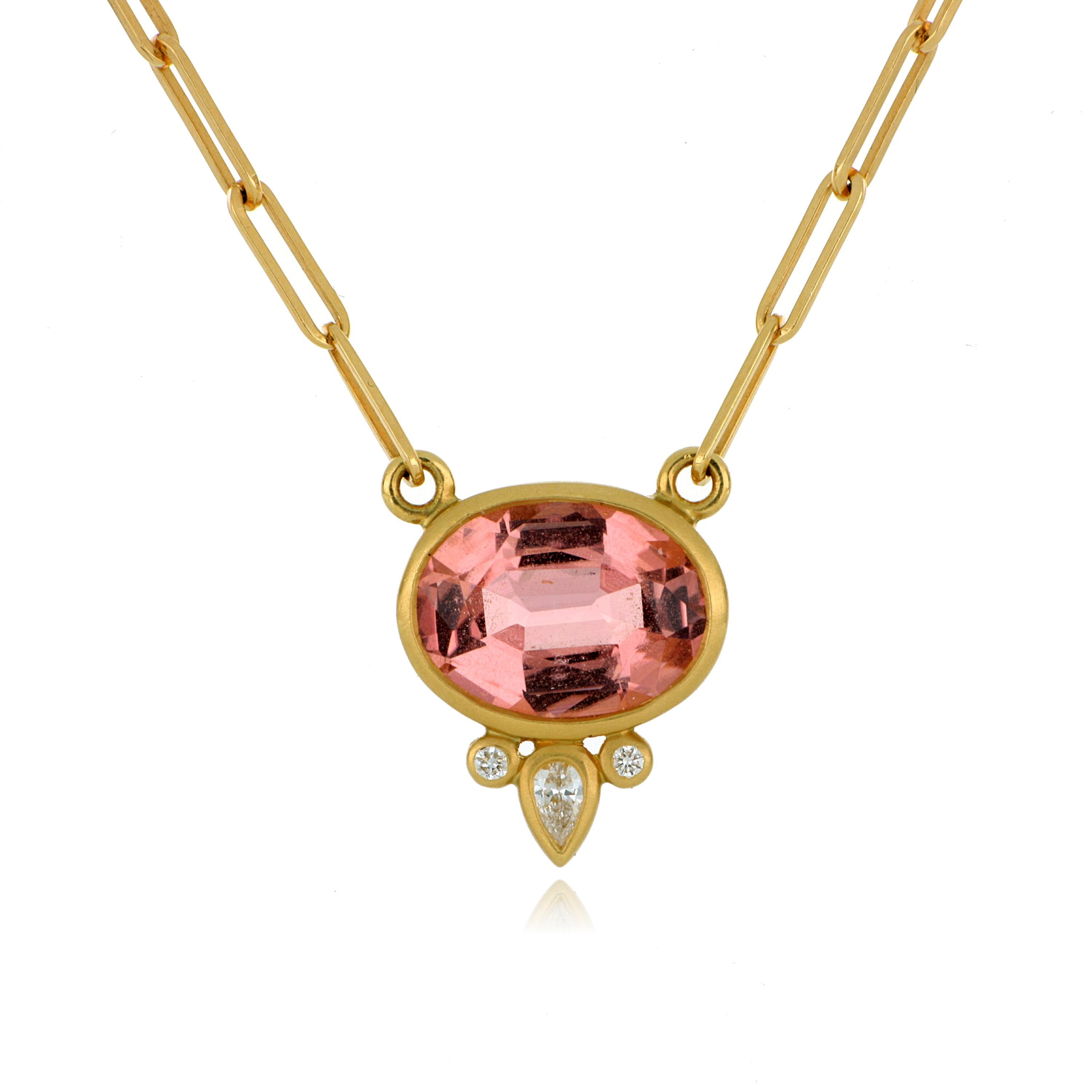 18k Yellow Gold Tourmaline and Diamond Necklace - Charles Koll Jewelers