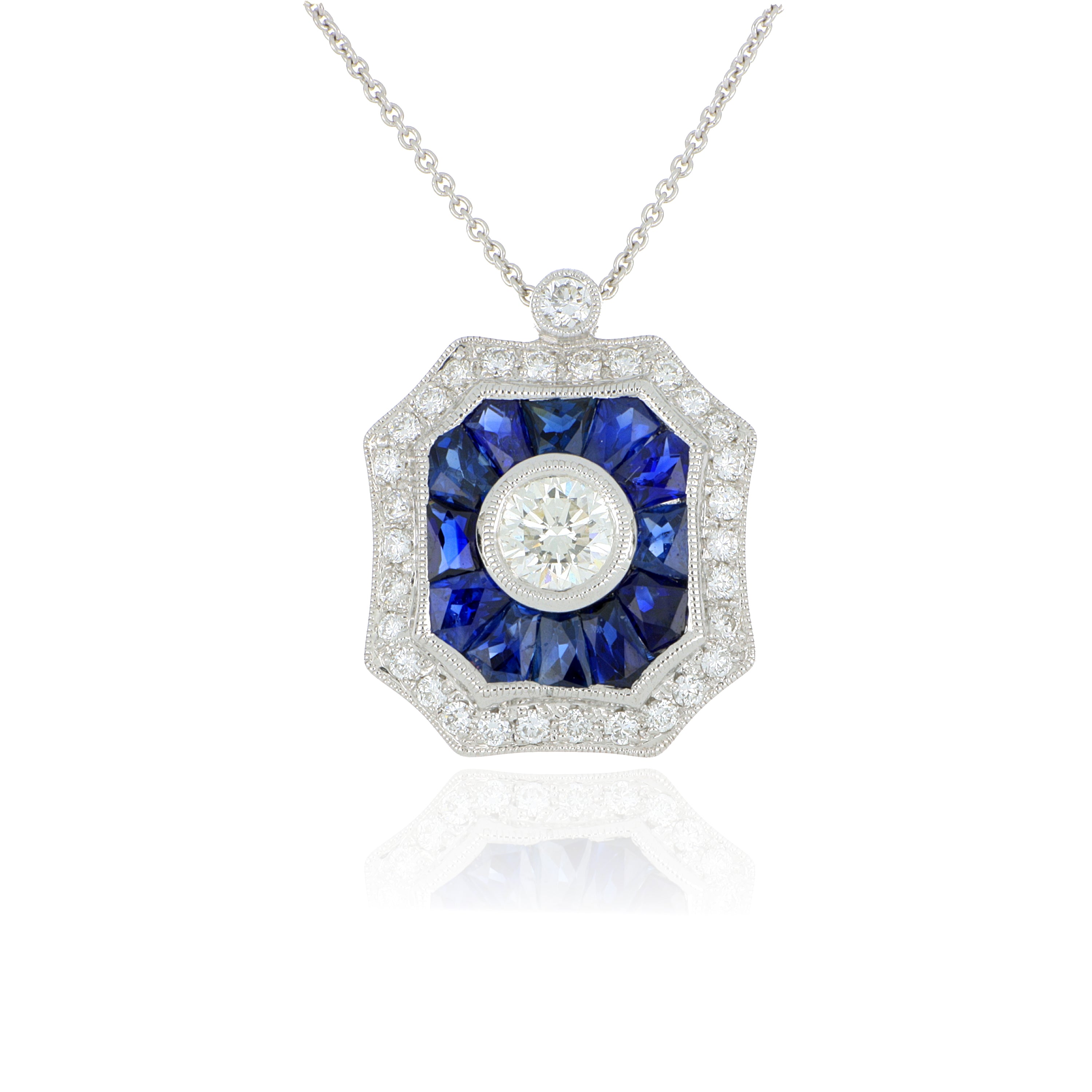 18k White Gold Diamond and Sapphire Pendant - Charles Koll Jewelers