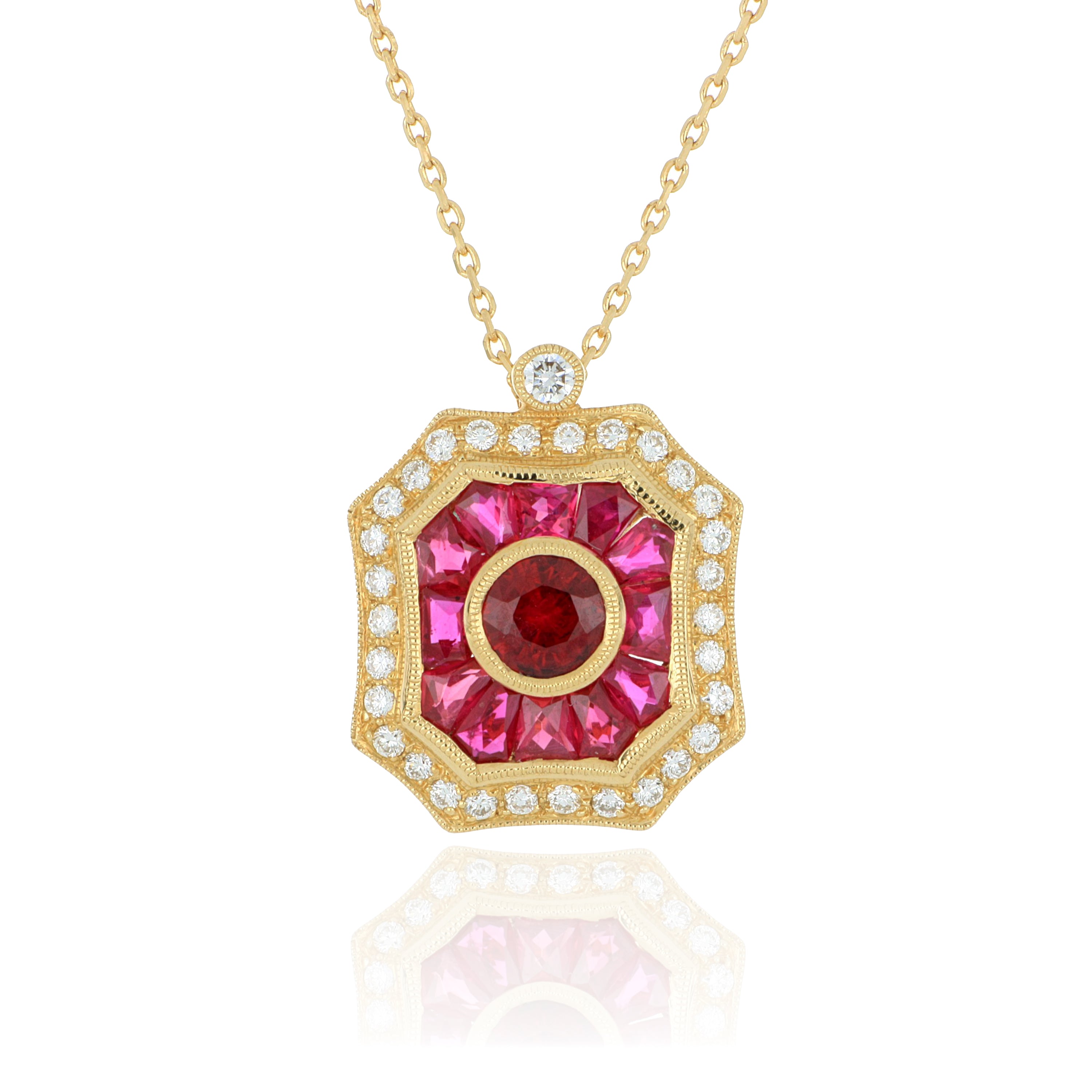 18k Yellow Gold Ruby and Diamond Pendant - Charles Koll Jewelers