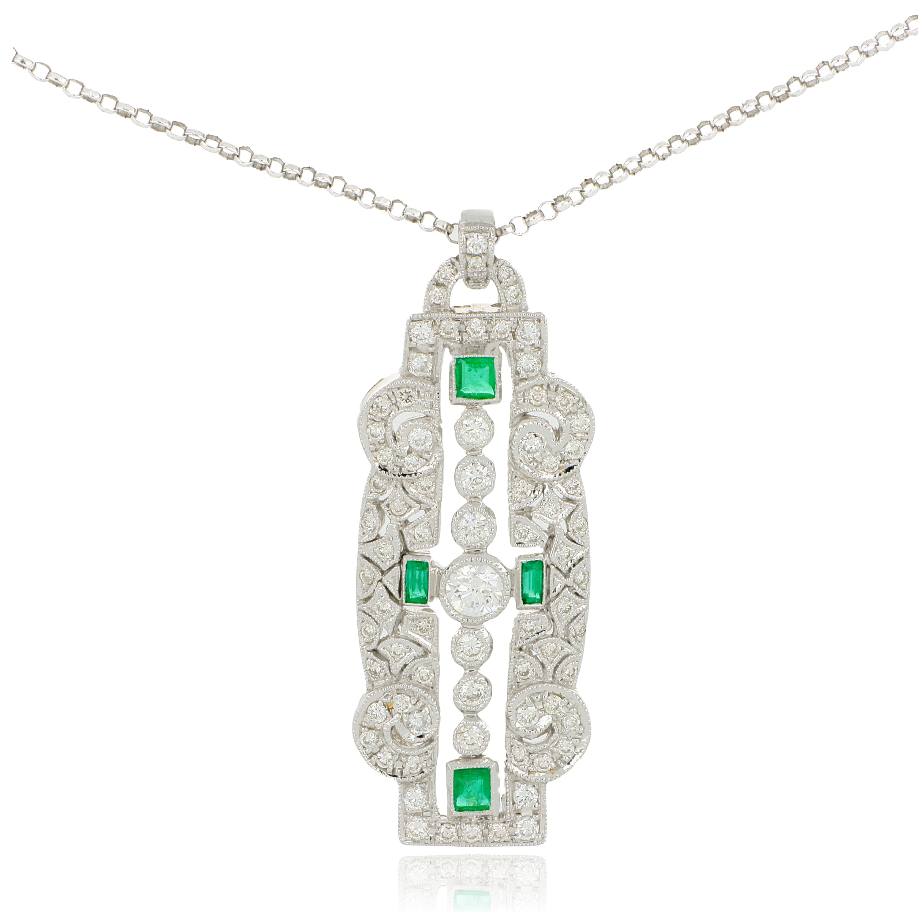 18k White Gold Emerald and Diamond Necklace - Charles Koll Jewelers
