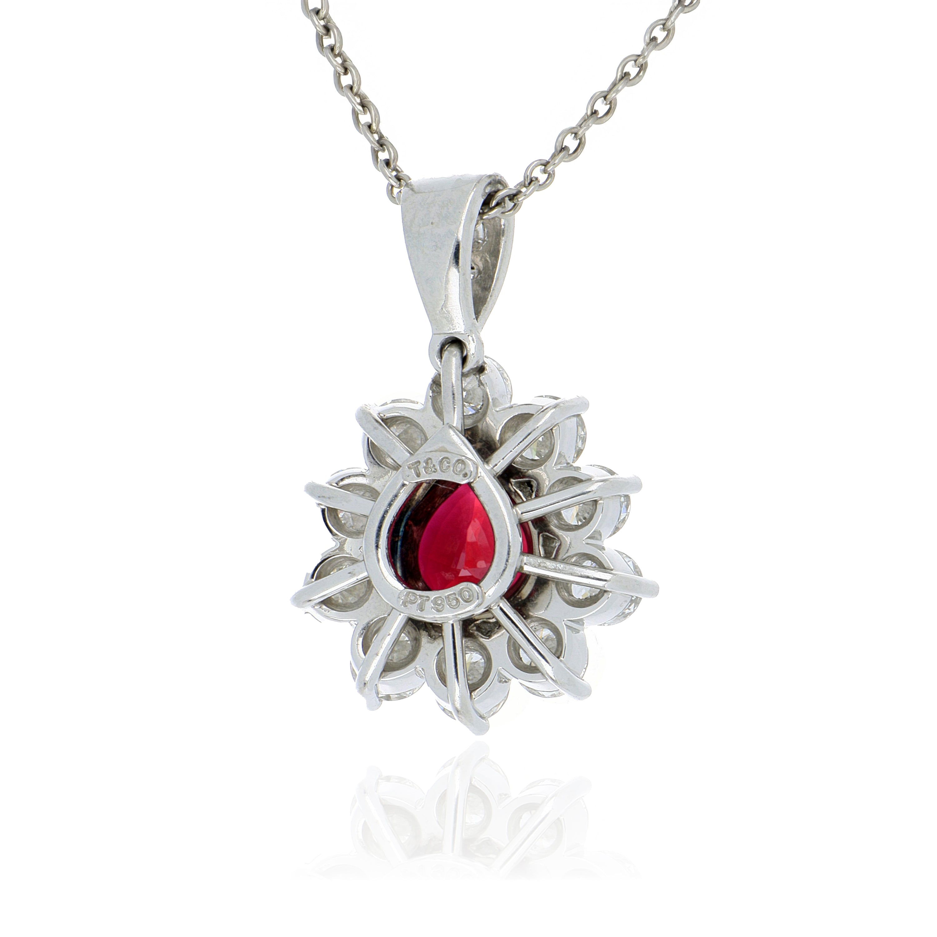 Tiffany & Co. Platinum Ruby and Diamond Halo Necklace