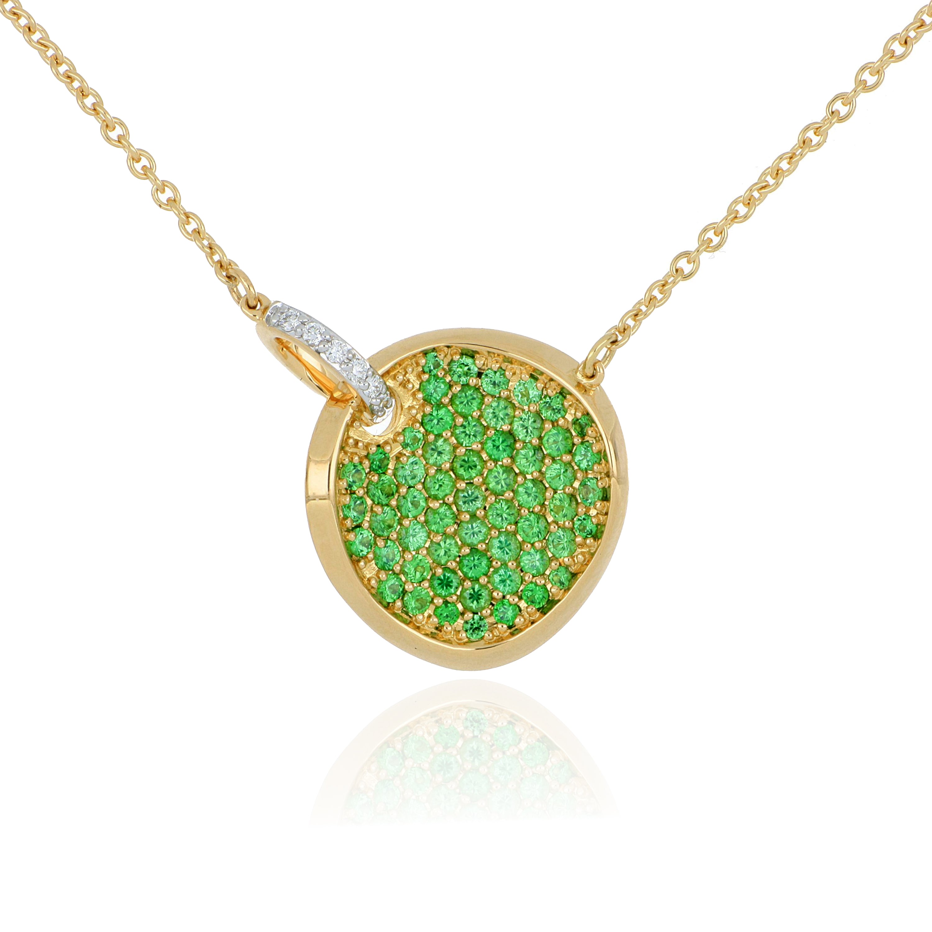 18k Yellow Gold Tsavorite and Diamond Concave Disk Pendant