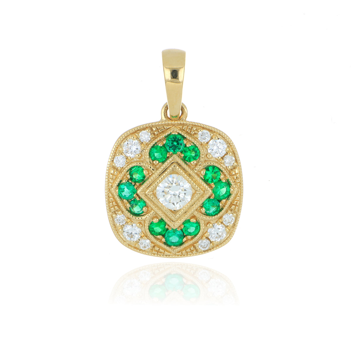 18k Yellow Gold Diamond and Emerald Accented Pendant