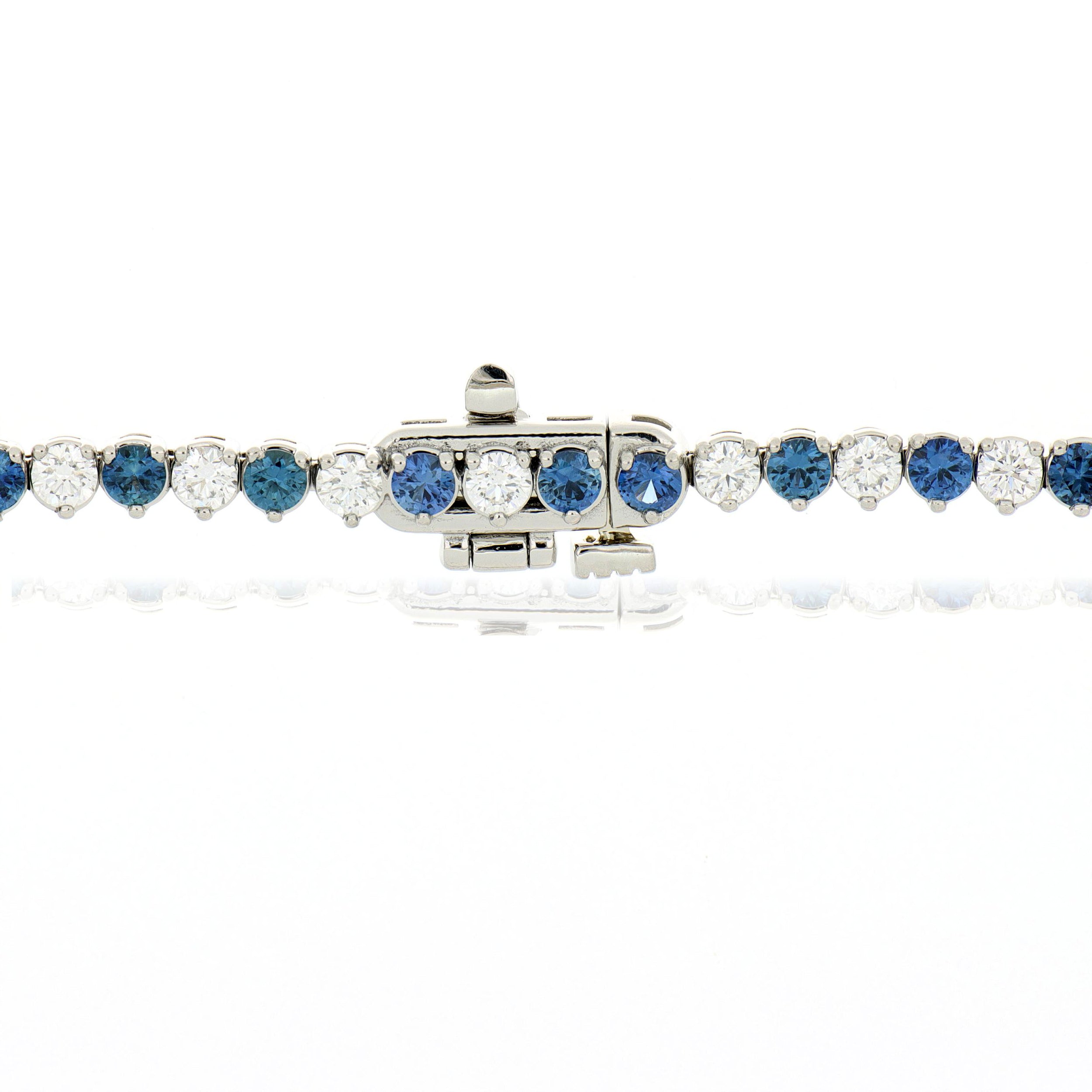 Platinum Blue Sapphire and Diamond Tennis Necklace