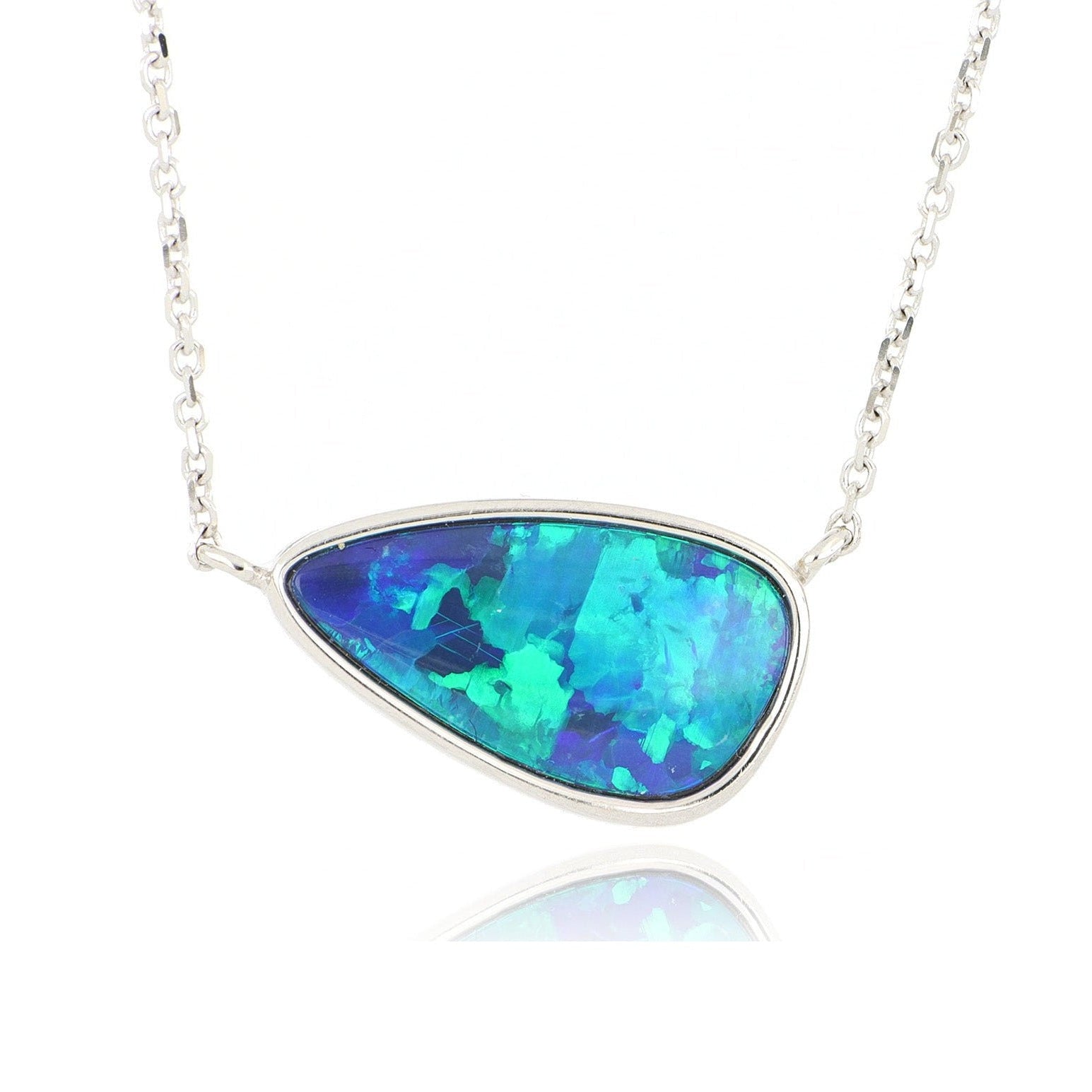 14k White Gold Freeform Opal Necklace