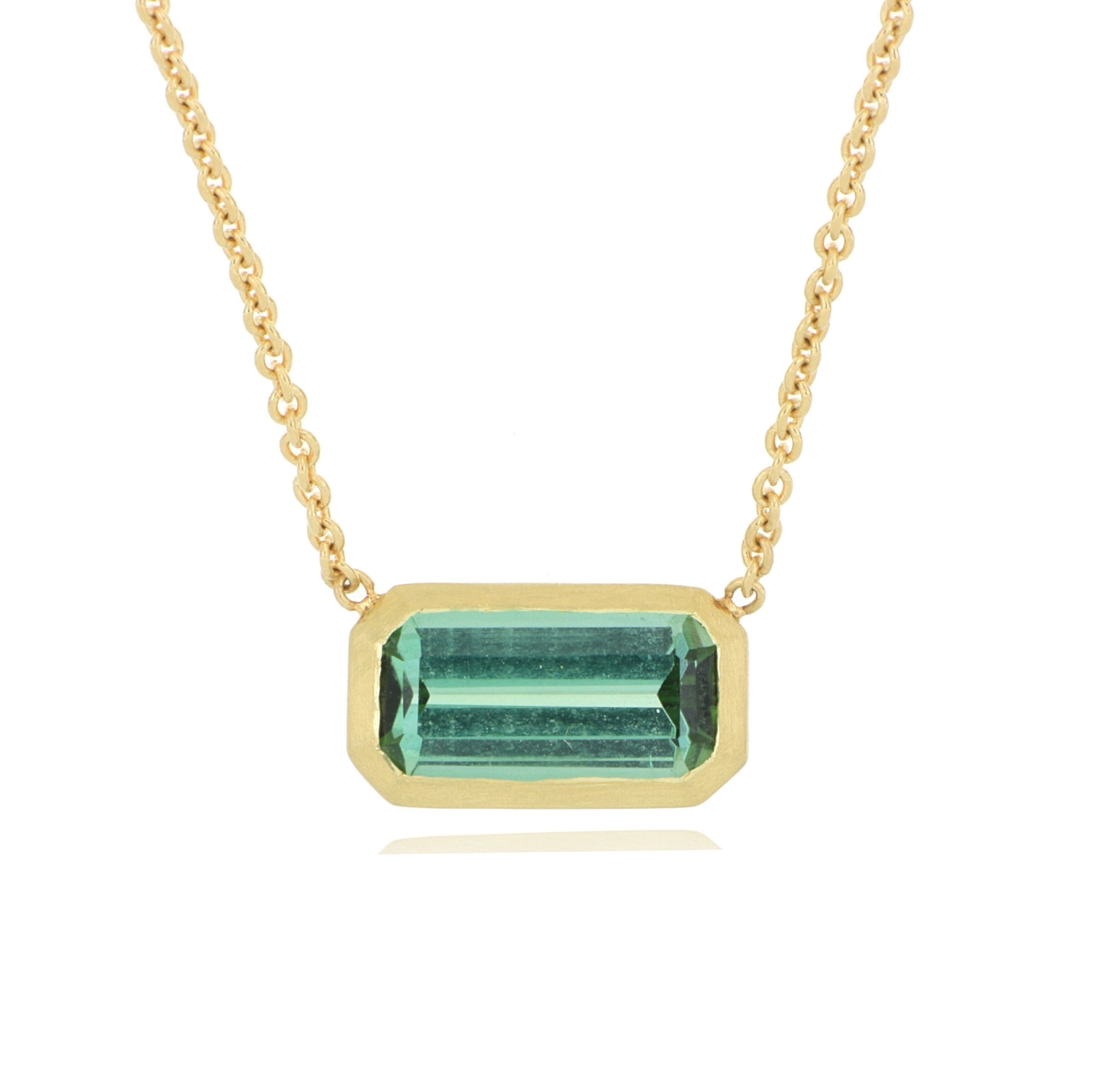 18k Yellow Gold Bezel Set Tourmaline Necklace