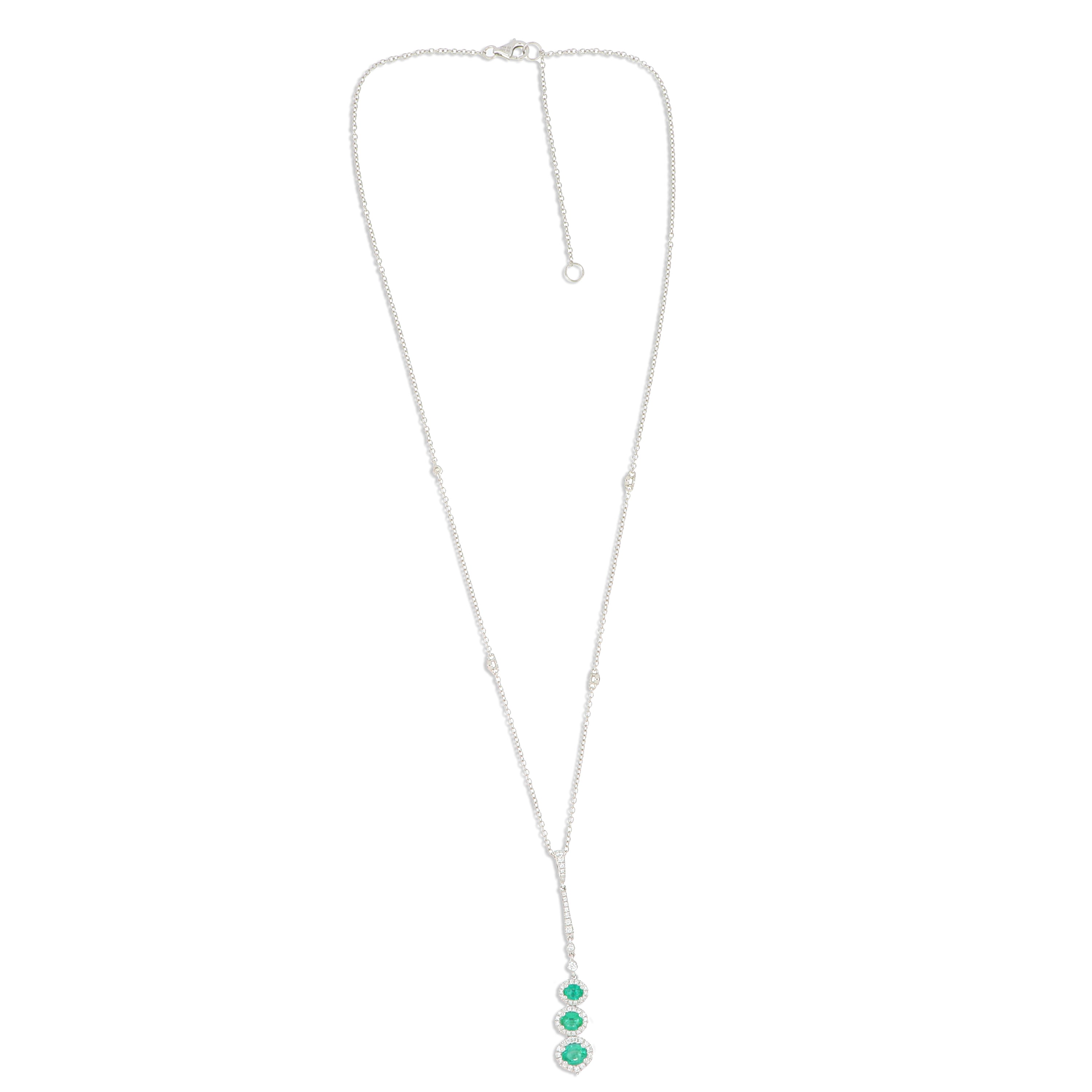 18k White Gold Emerald and Diamond Accented Necklace