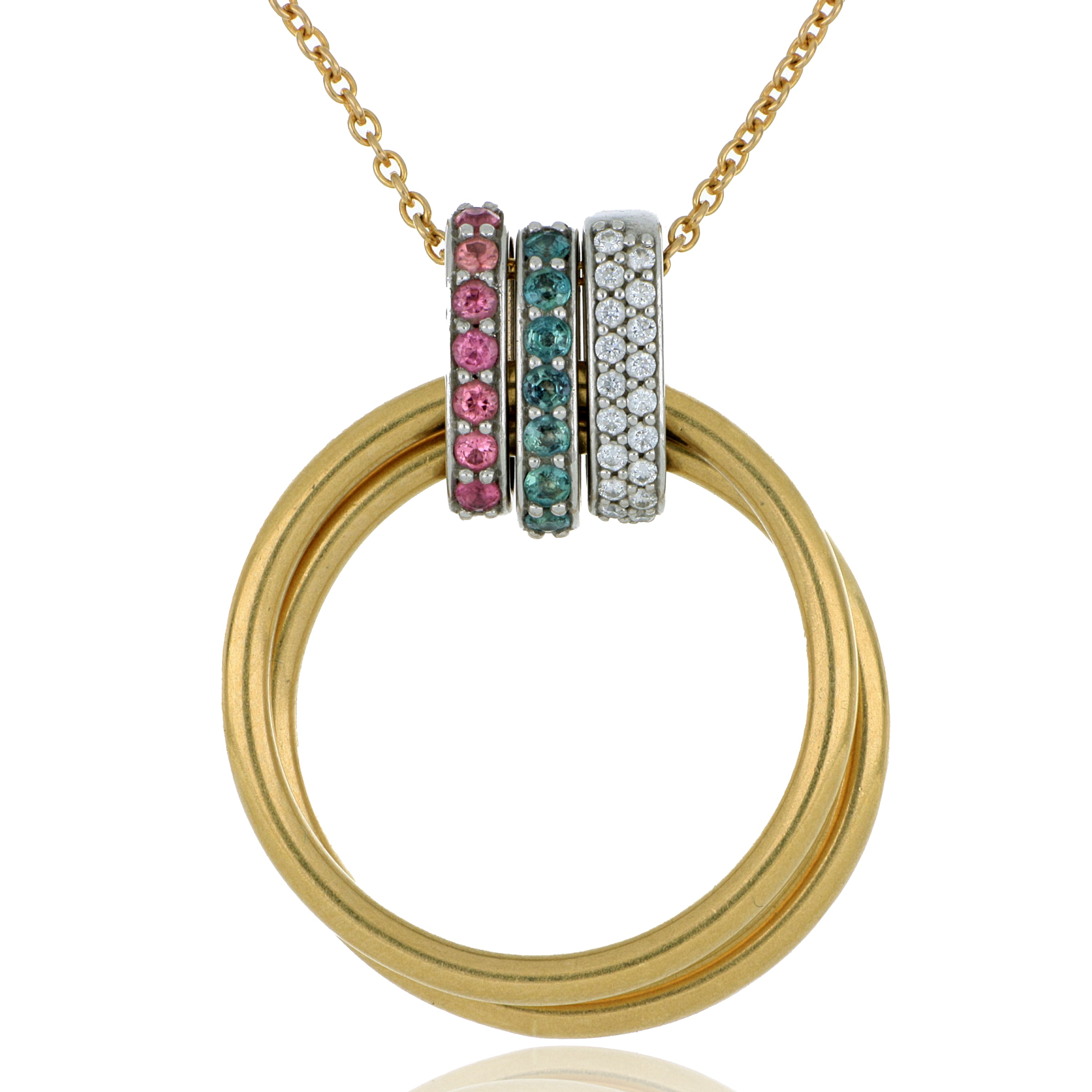 18k Yellow Gold and Platinum Diamond, Alexandrite and Tourmaline Pendant