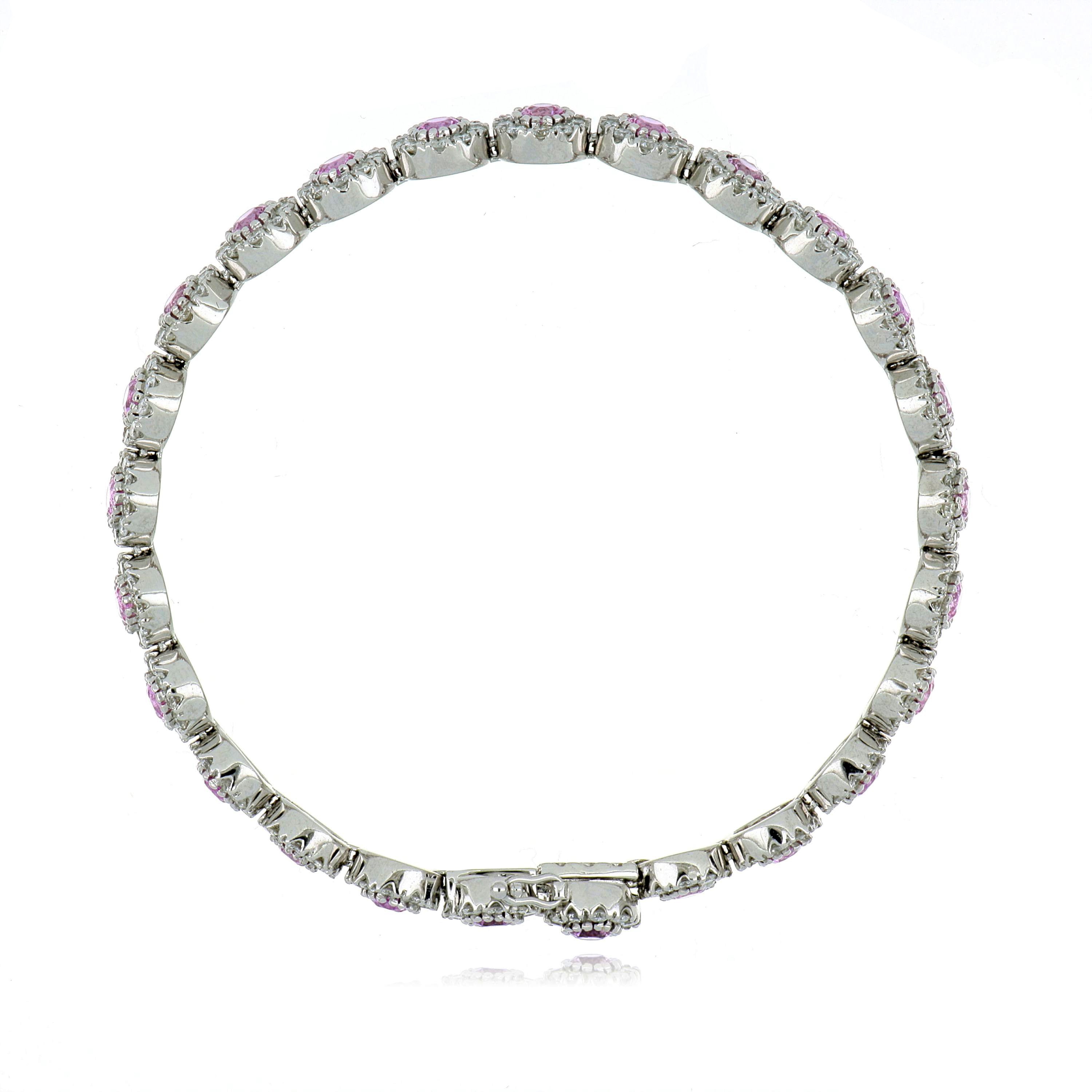 18k White Gold Sapphire and Diamond Halo Tennis Bracelet