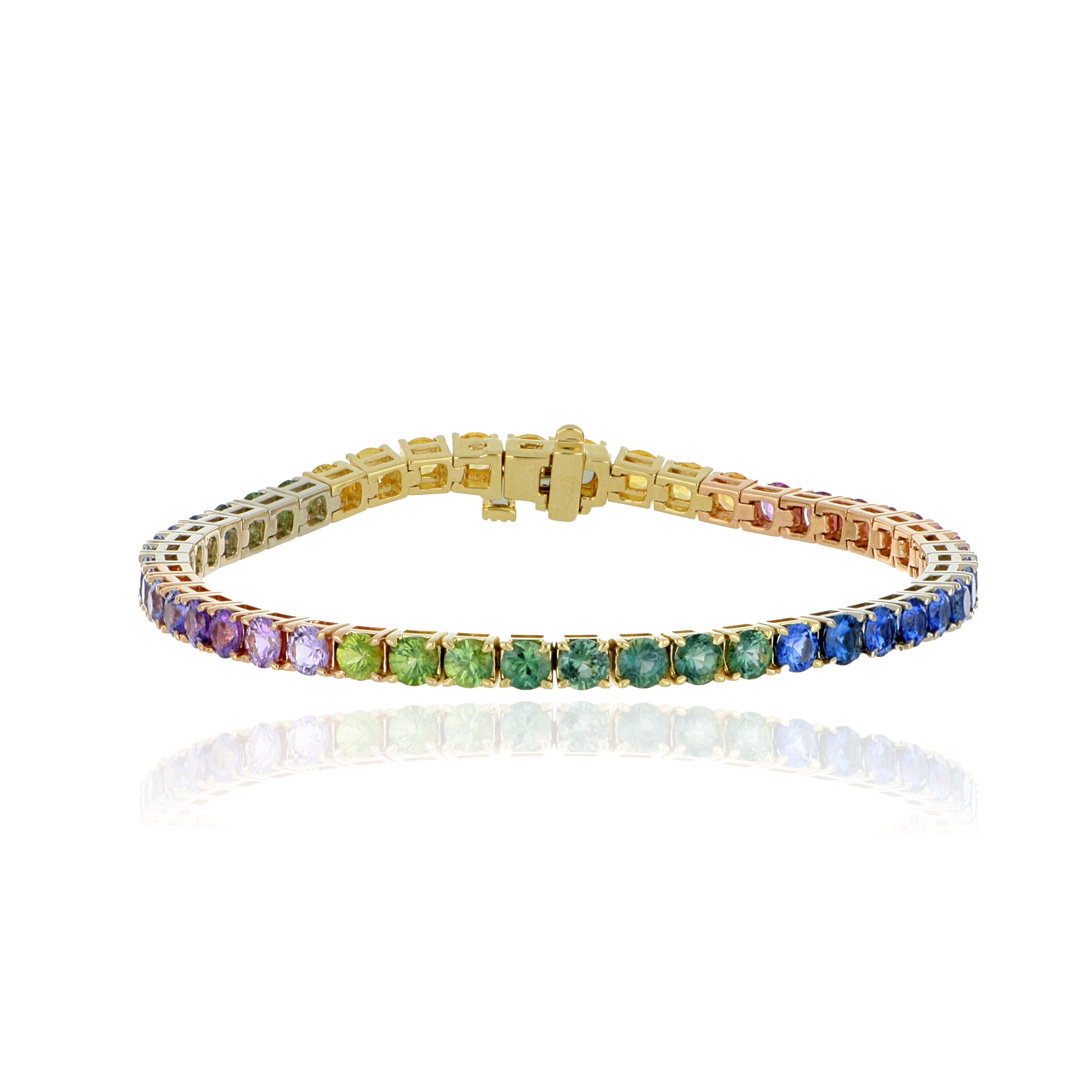 18k Yellow Gold Rainbow Sapphire Tennis Bracelet