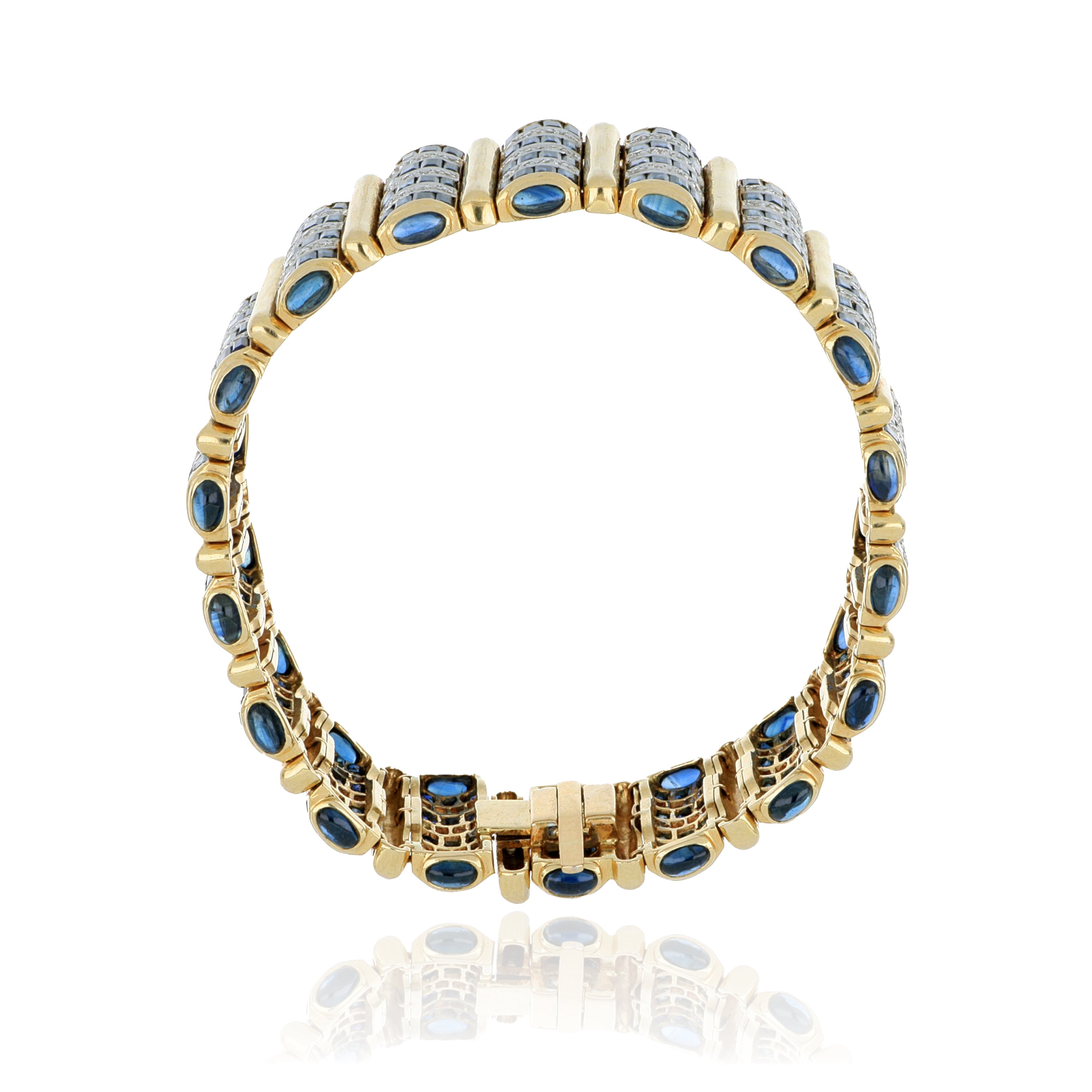 14k Yellow Gold Sapphire and Diamond Cuff Bracelet