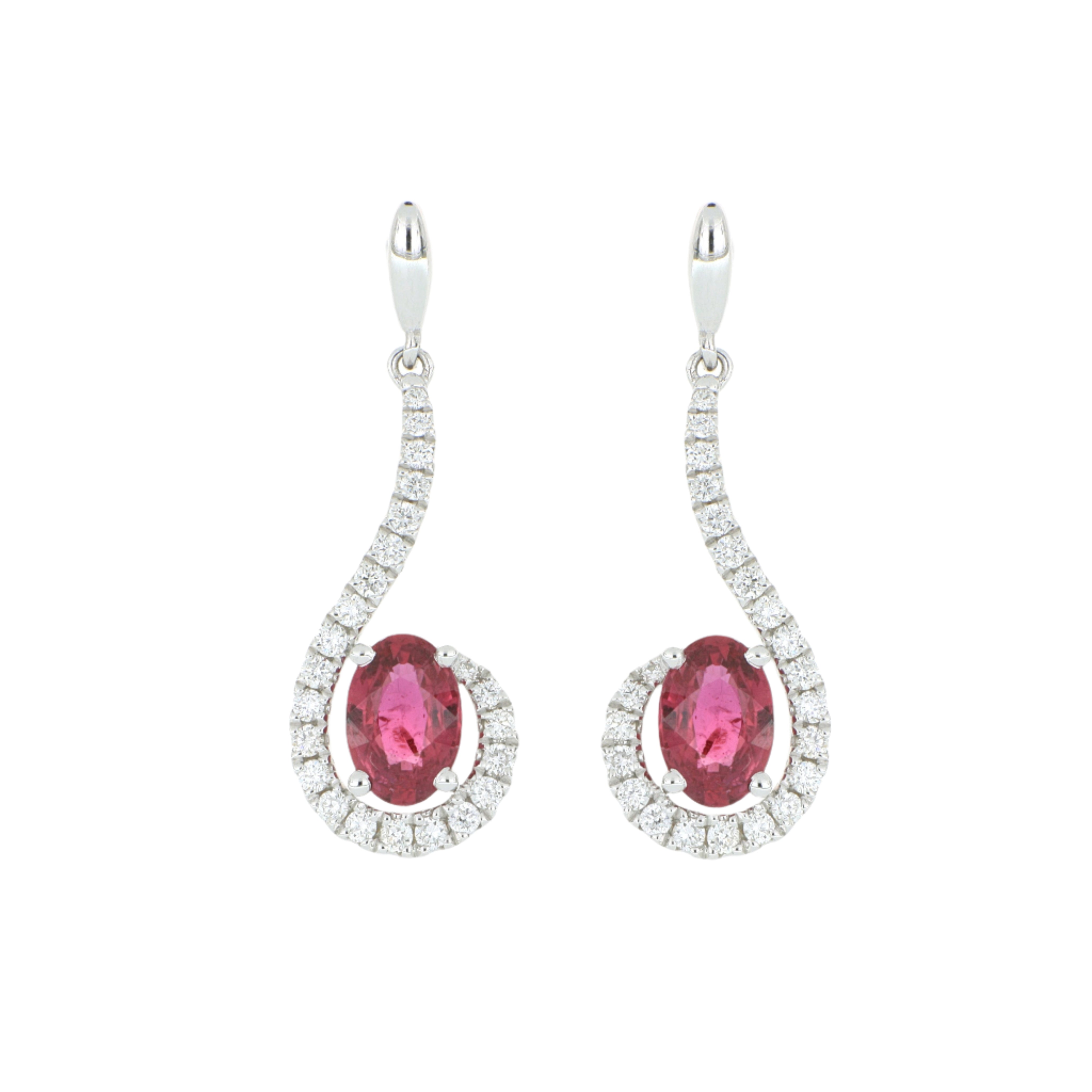 18k White Gold Ruby and Diamond Dangle Earrings