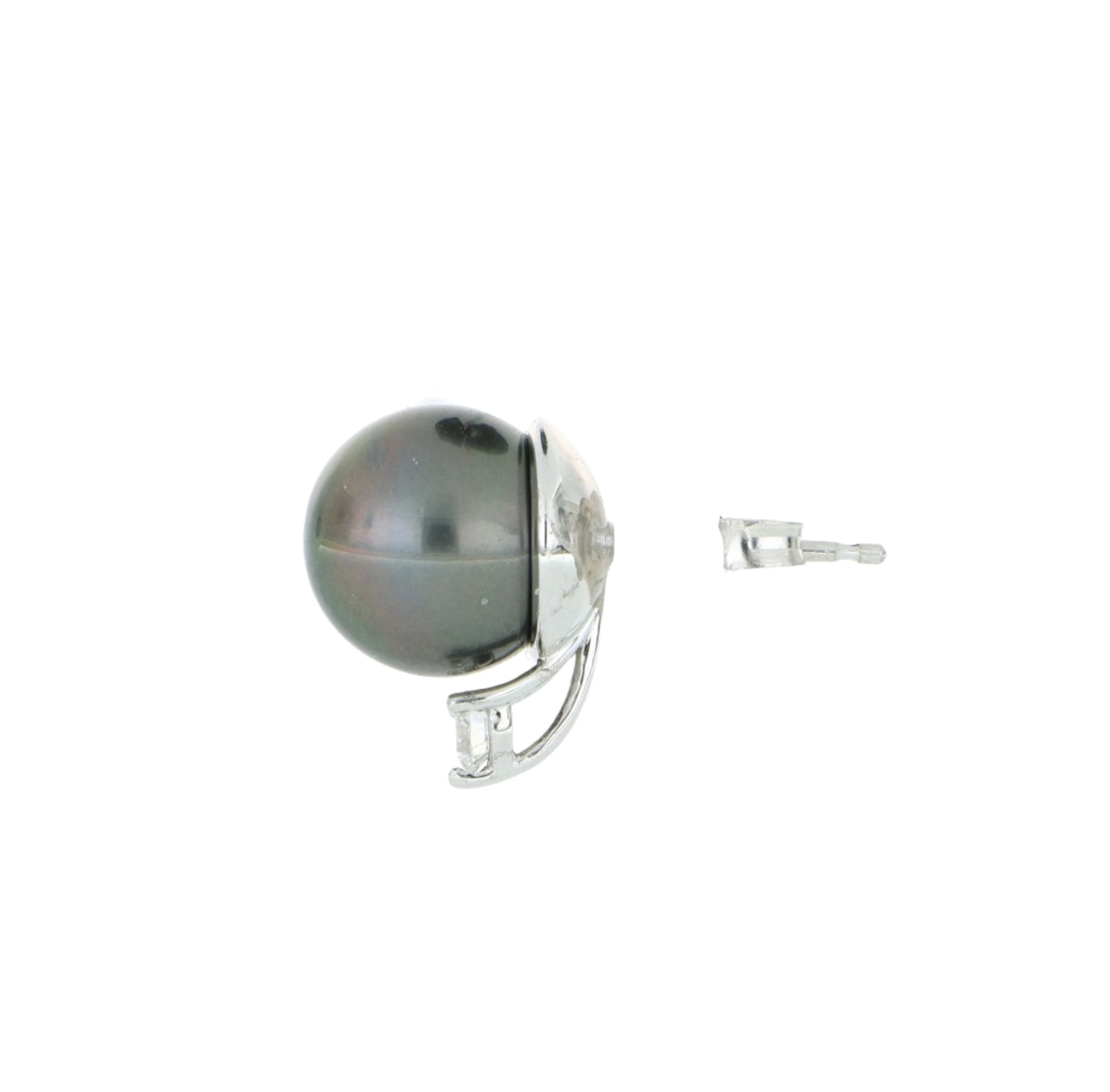 18k White Gold Tahitian Pearl and Diamond Studs - Charles Koll Jewelers