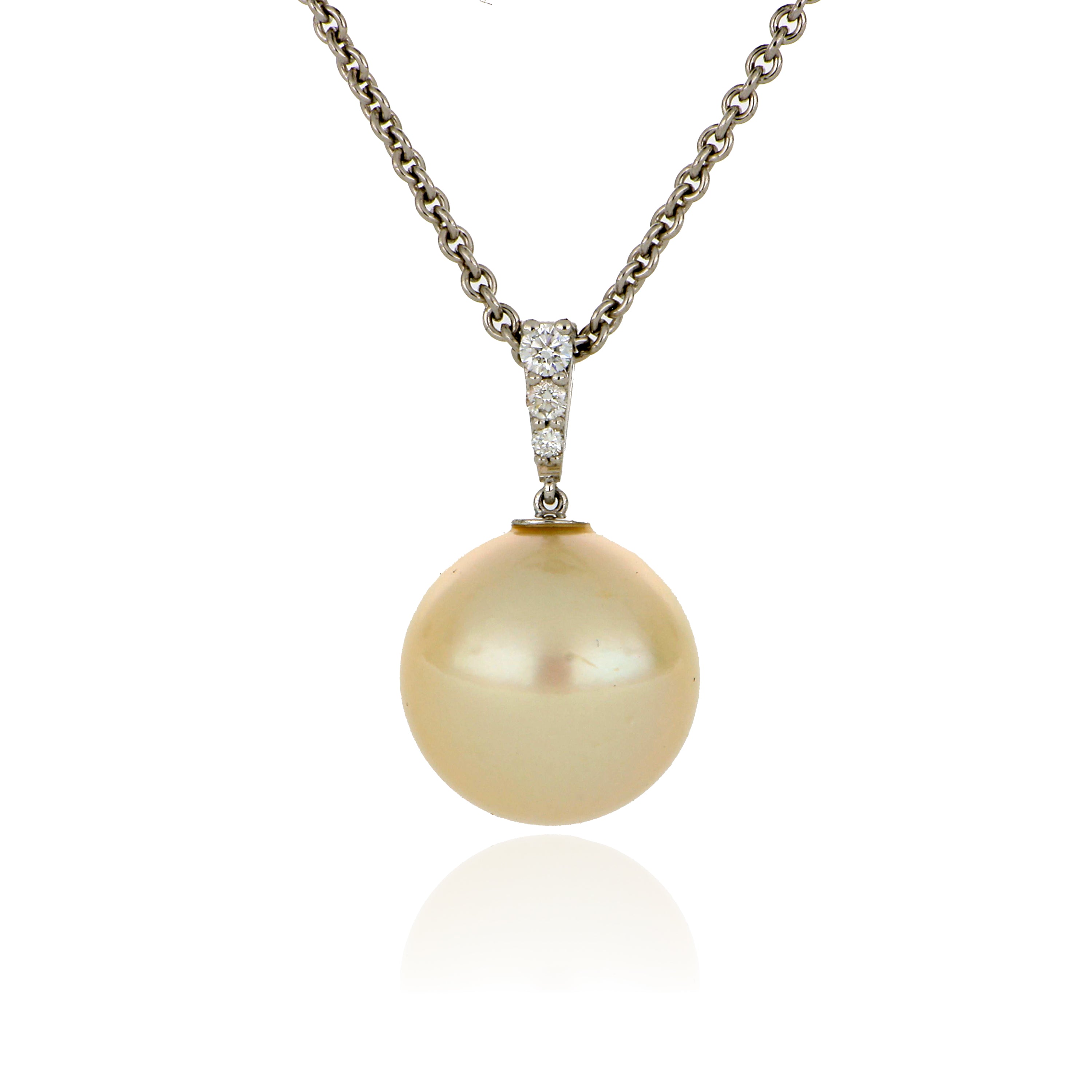 Platinum Pearl Necklace with Diamond Accents