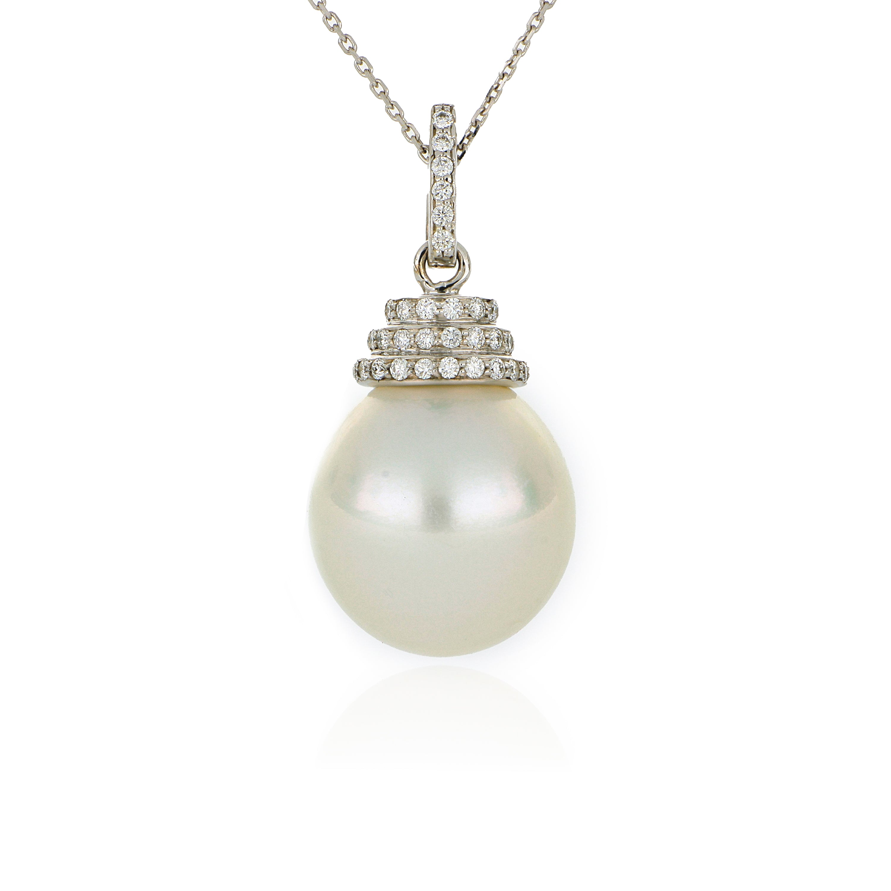 14k White Gold Diamond Accented Pearl Pendant - Charles Koll Jewelers