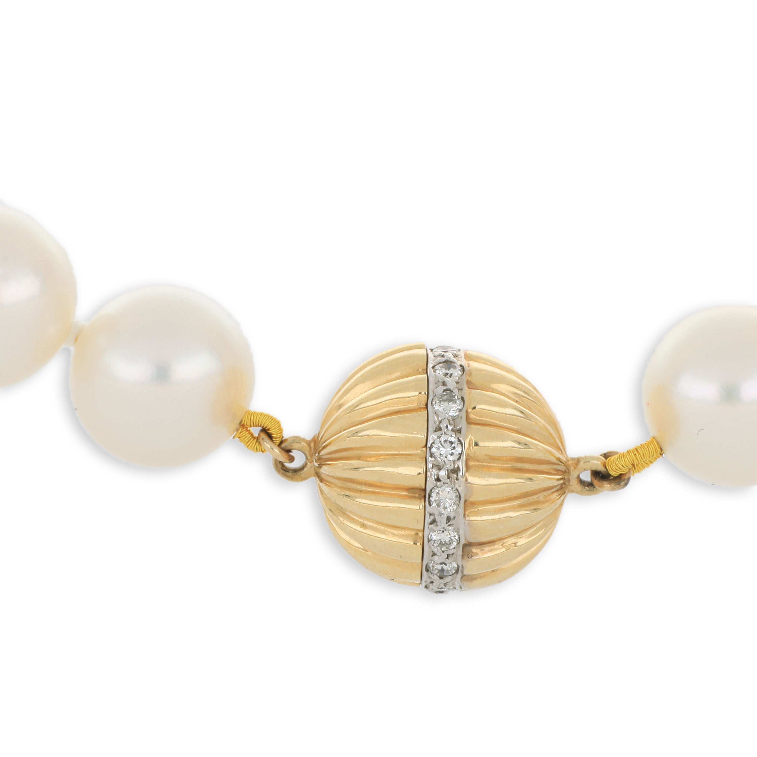 14k Yellow Gold and Diamond Accented Saltwater Pearl Necklace
