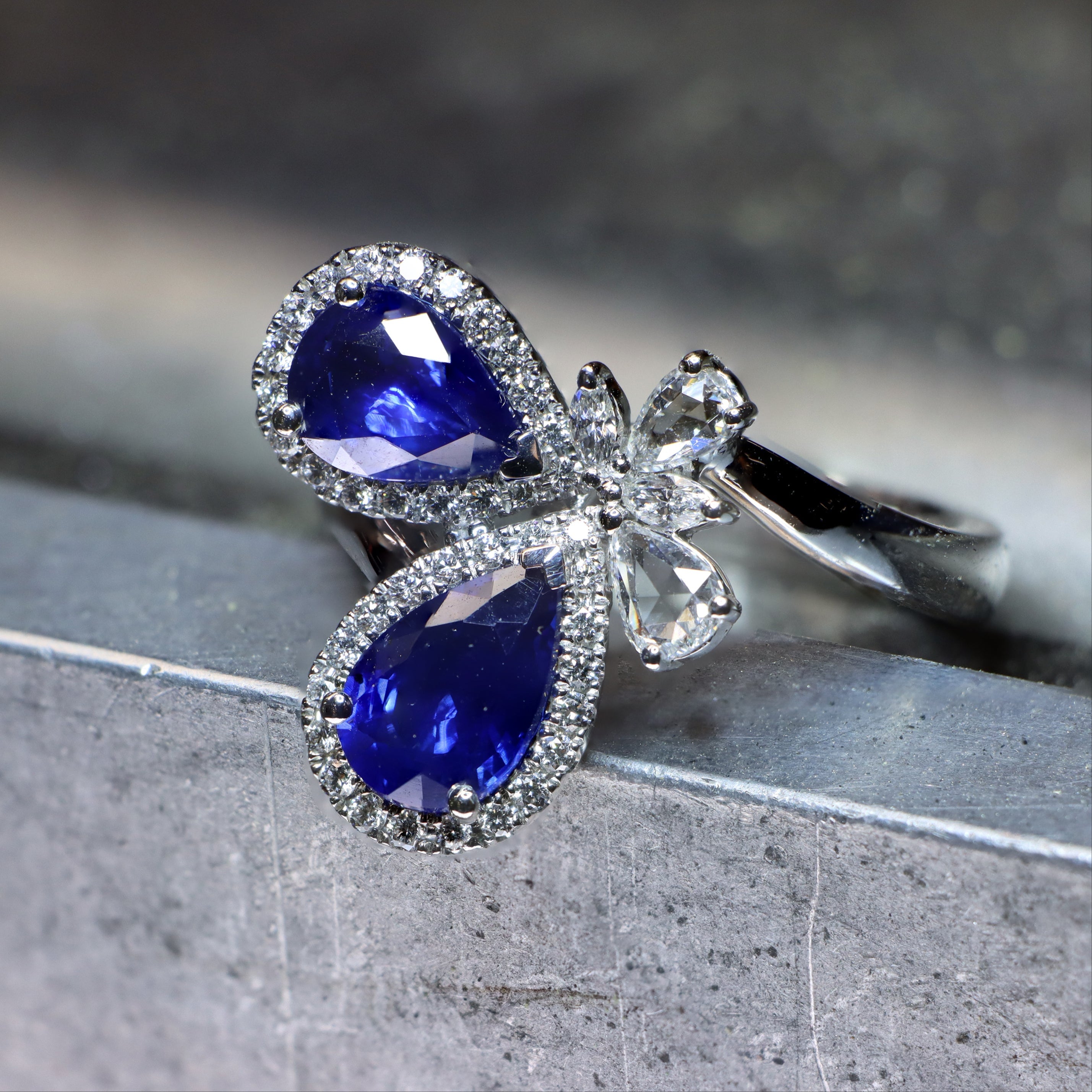 18k White Gold Sapphire and Diamond Butterfly Ring