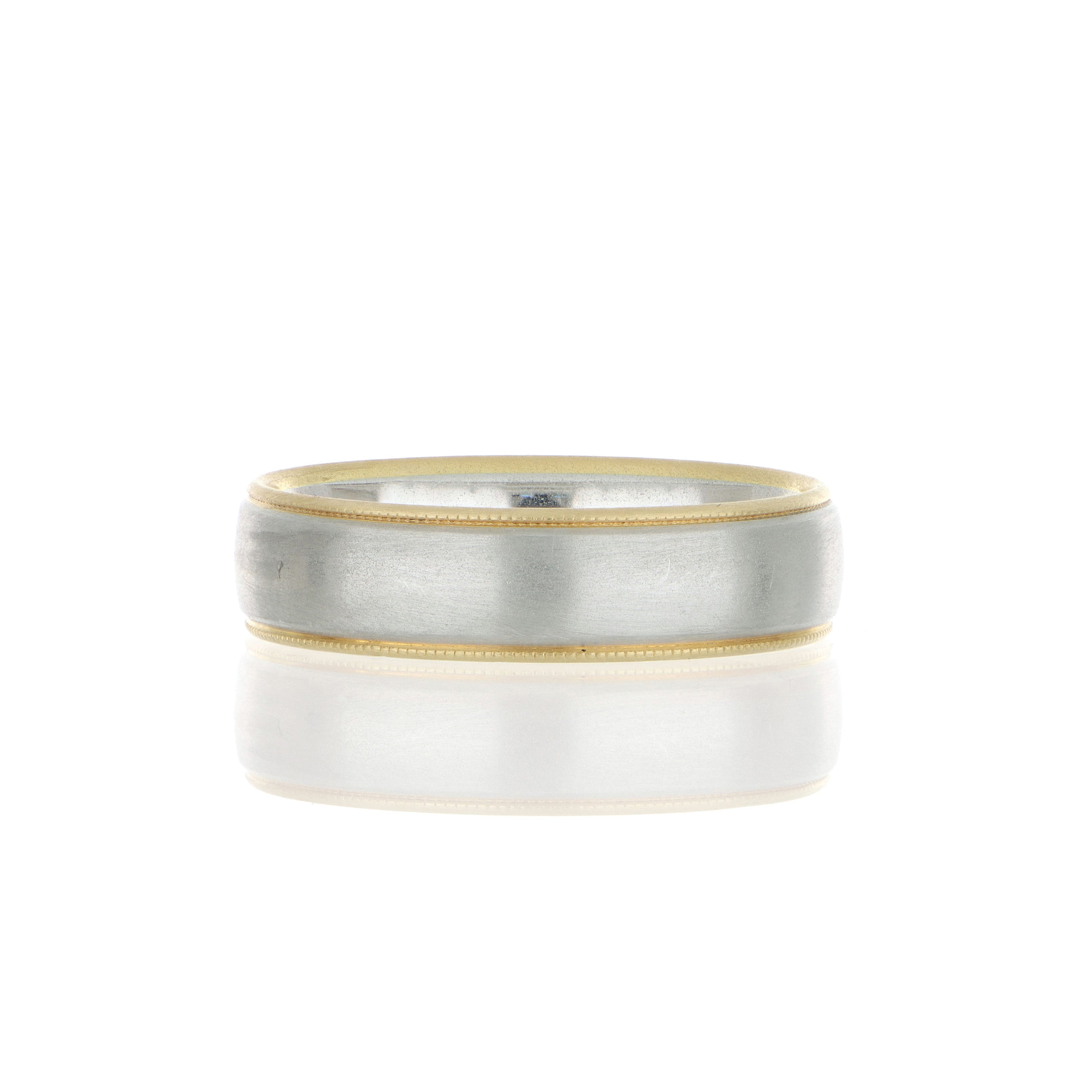 Platinum and 18k Yellow Gold Milgrain Edge Men's Wedding Band
