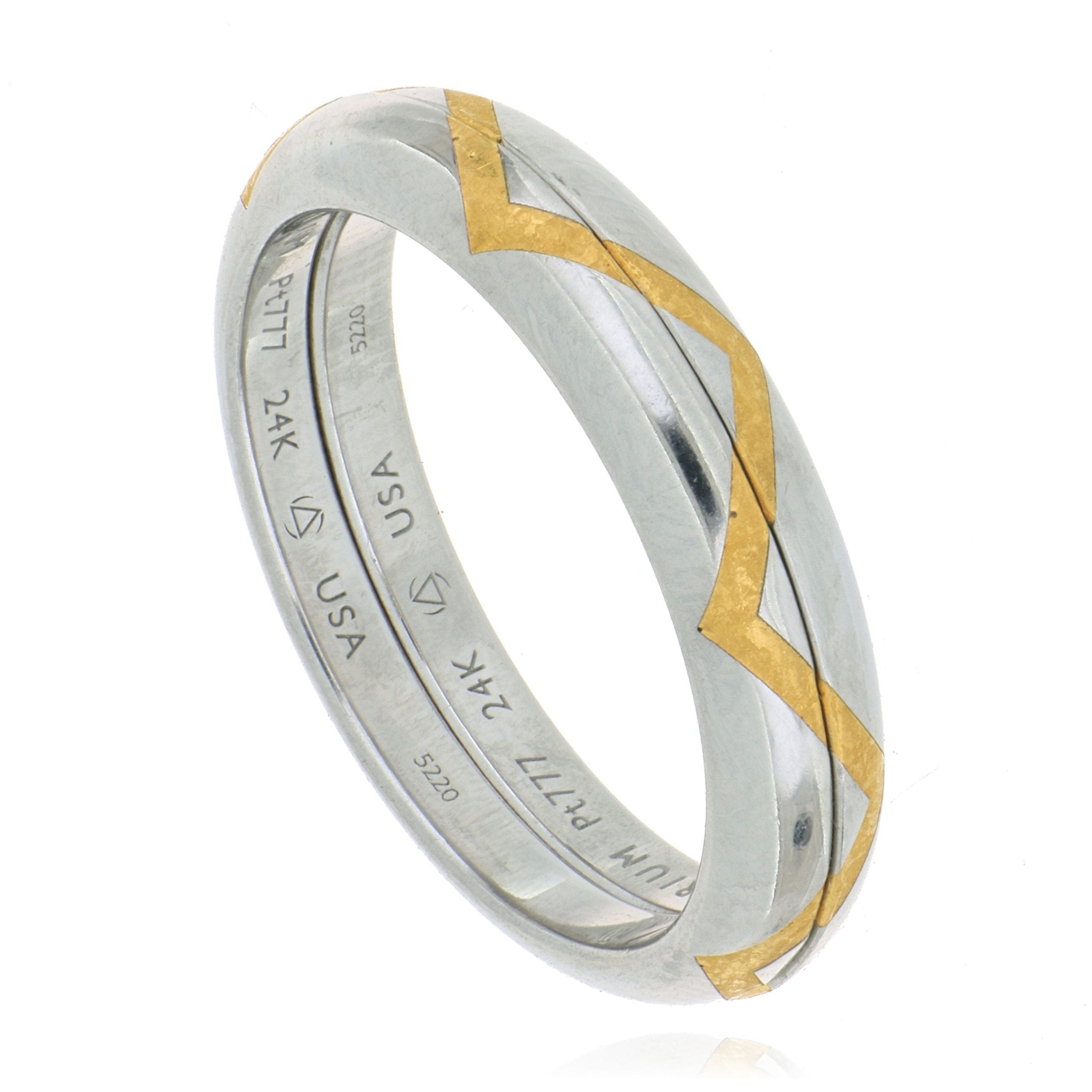 18k Yellow Gold and Polarium Zig-Zag Men's Wedding Band