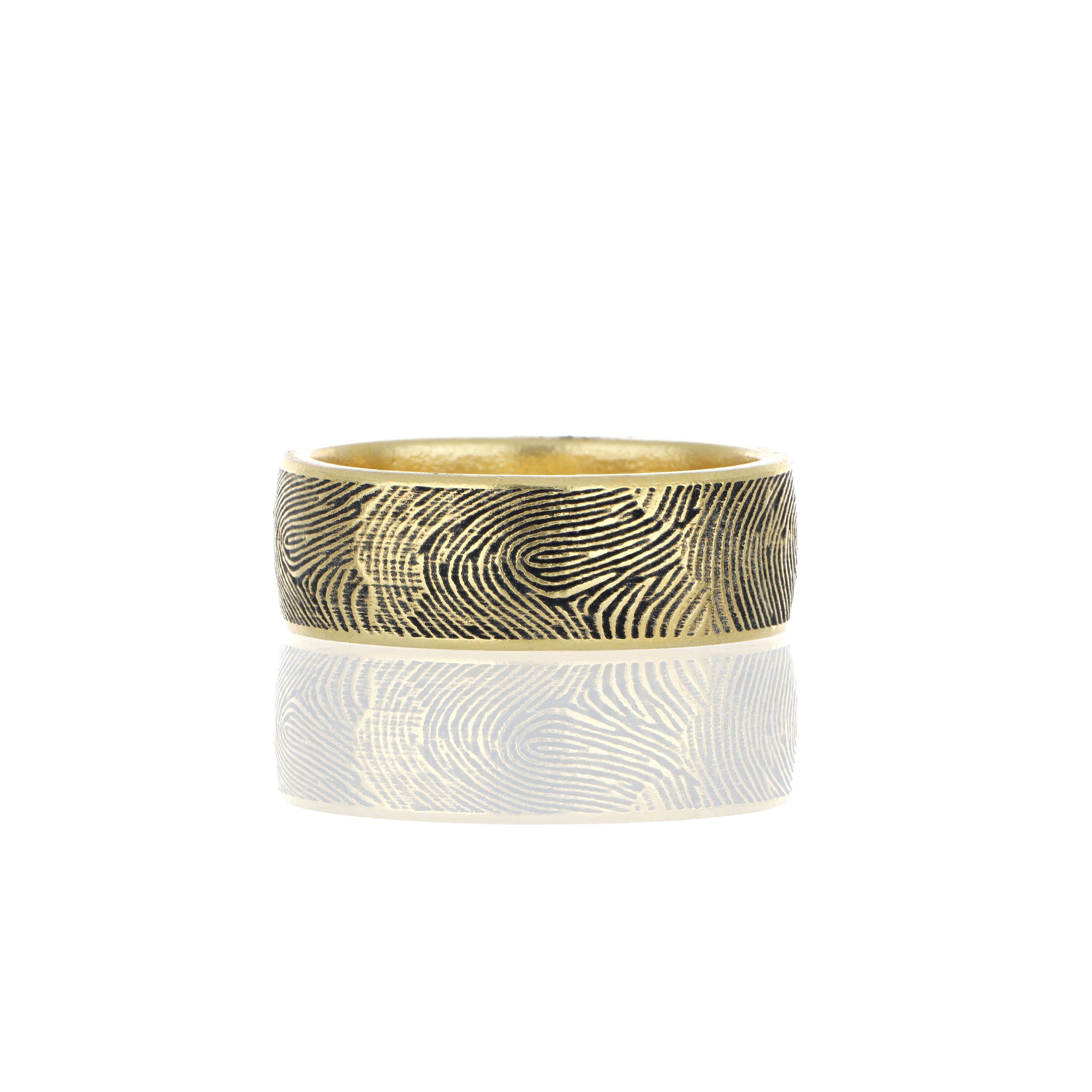 18k Yellow Gold Finger Print Custom Men's Wedding Band - Charles Koll Jewelers