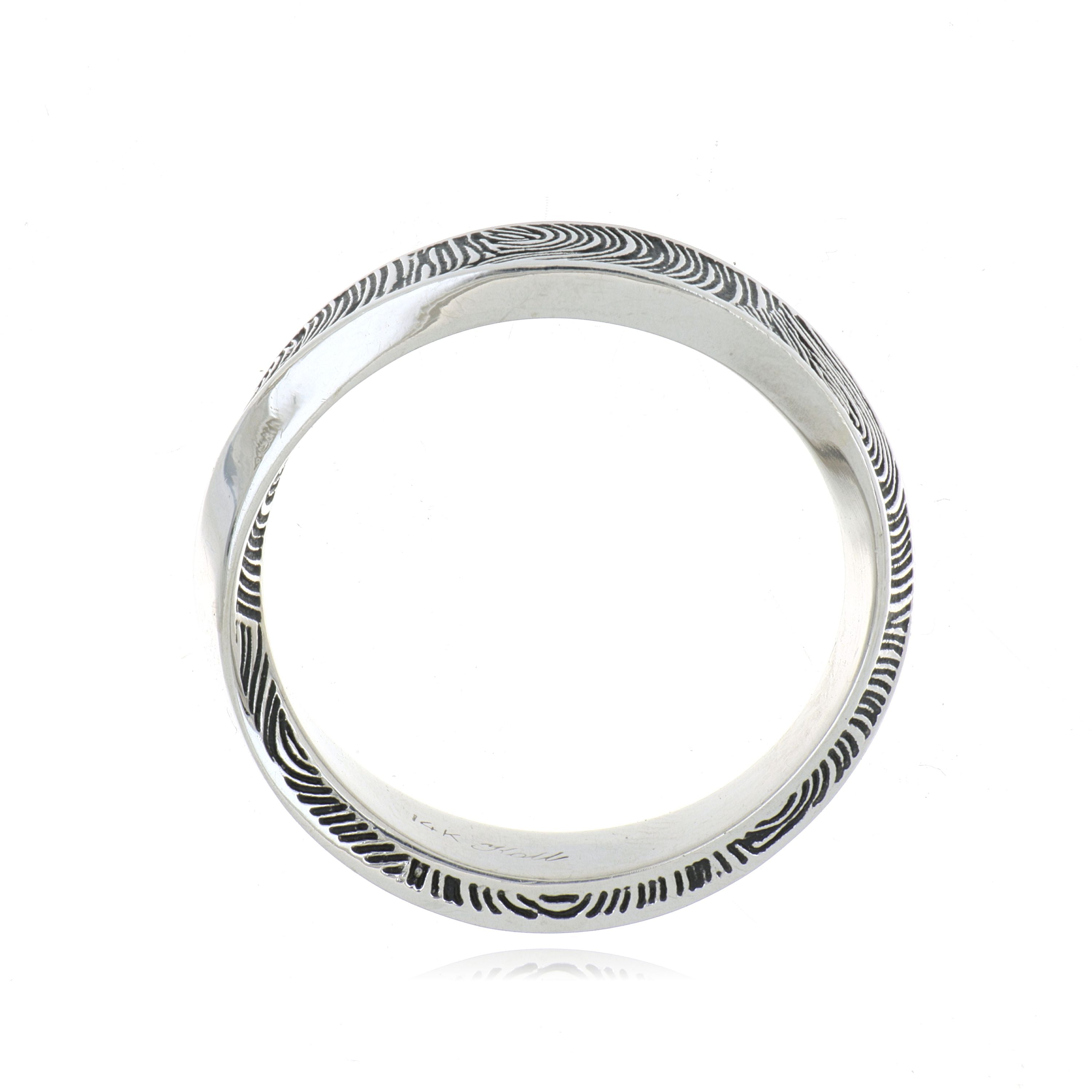 14k White Gold Fingerprint Mobius Men's Ring