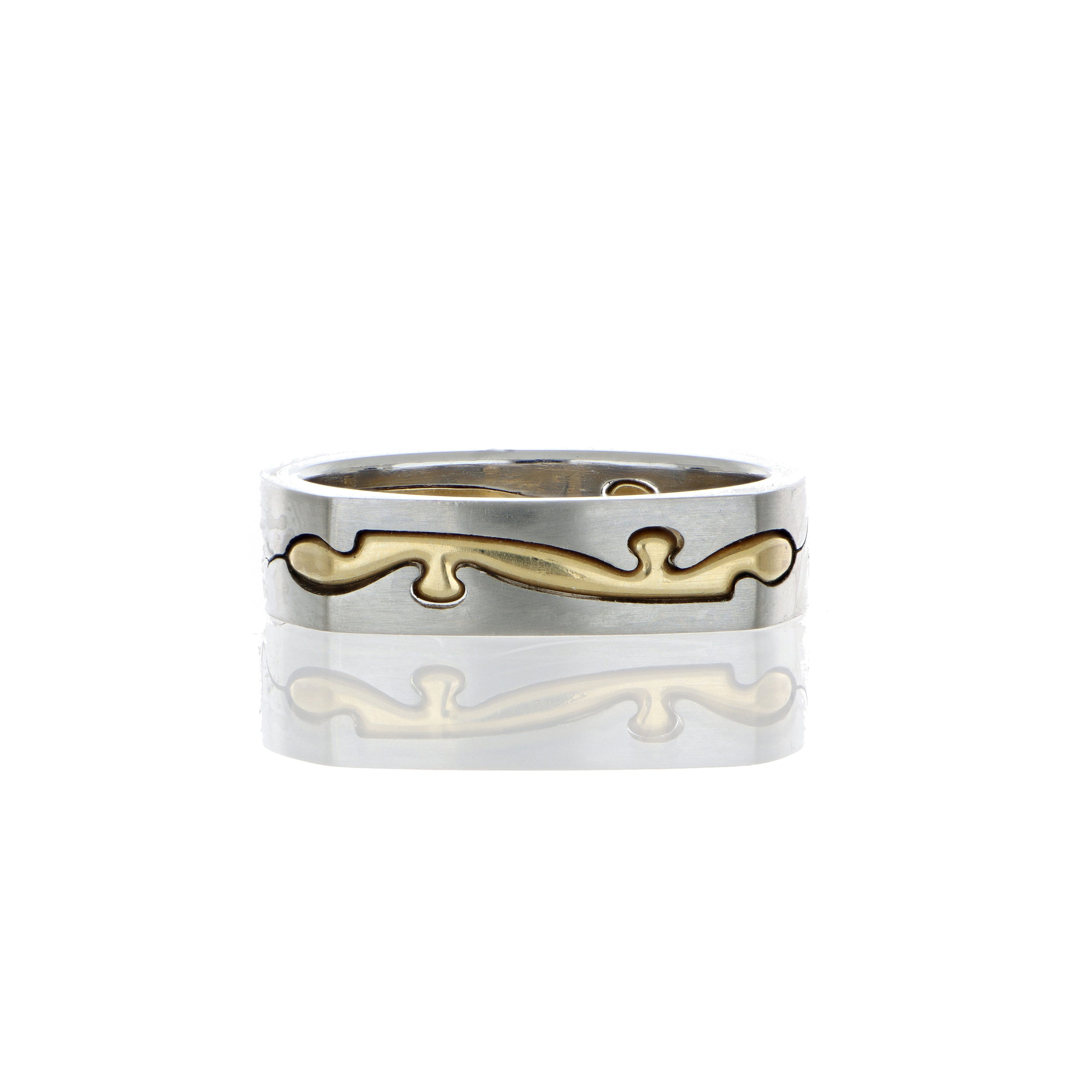 Koll Hard Platinum and 18k Yellow Gold Men's Puzzle Wedding Band - Charles Koll Jewelers