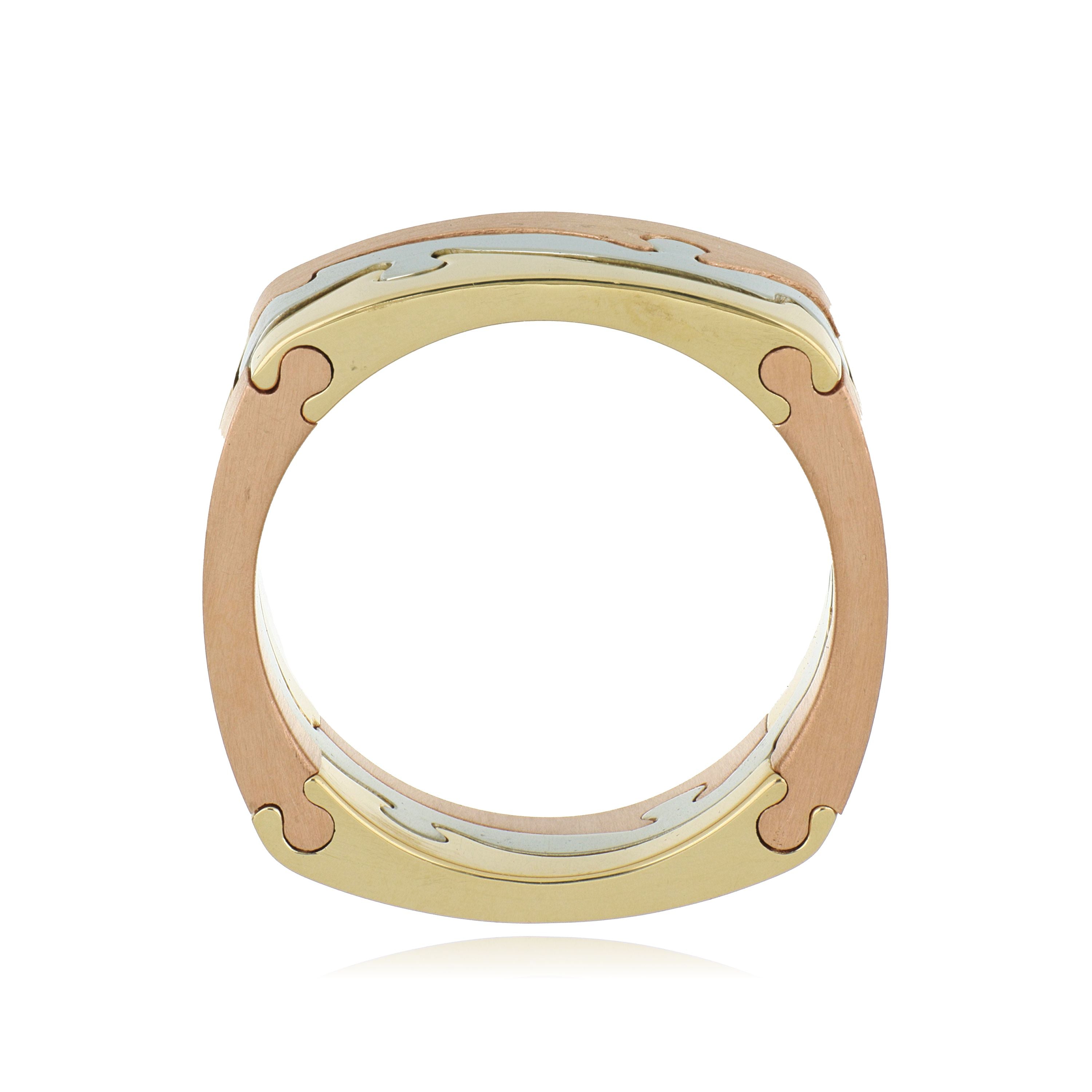 18k 3-Tone Men's Custom Puzzle Wedding Band - Charles Koll Jewelers