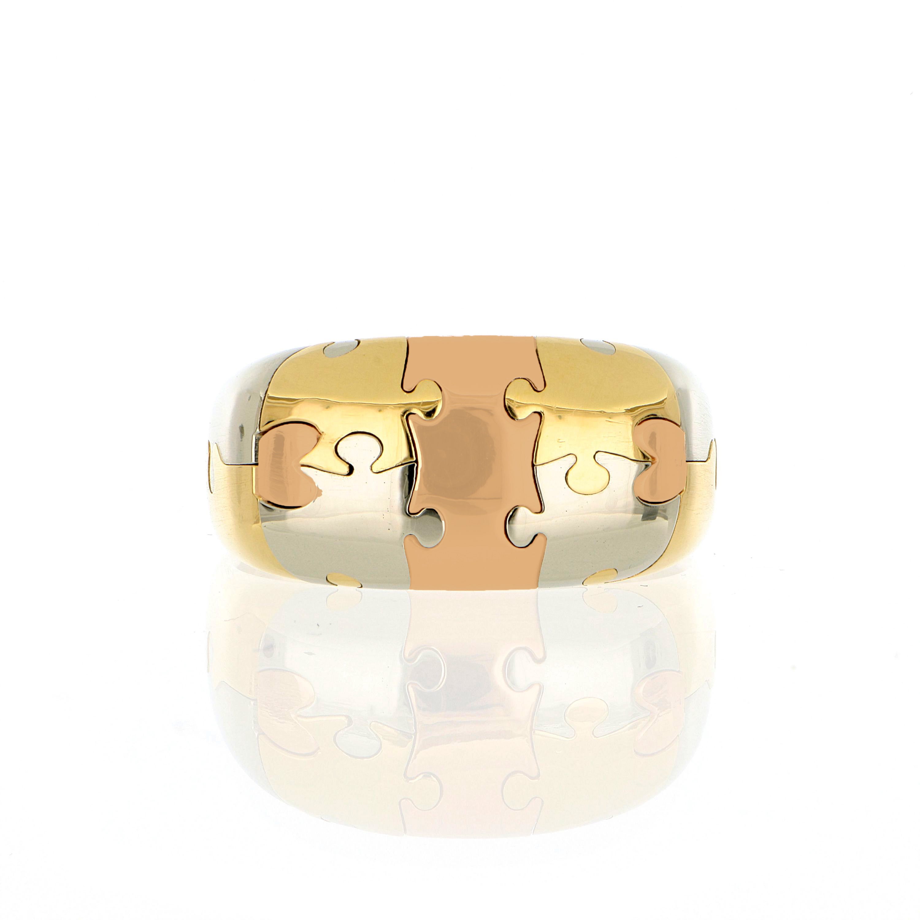 18k White, Yellow, and Rose Gold Custom Men's Working Puzzle Ring