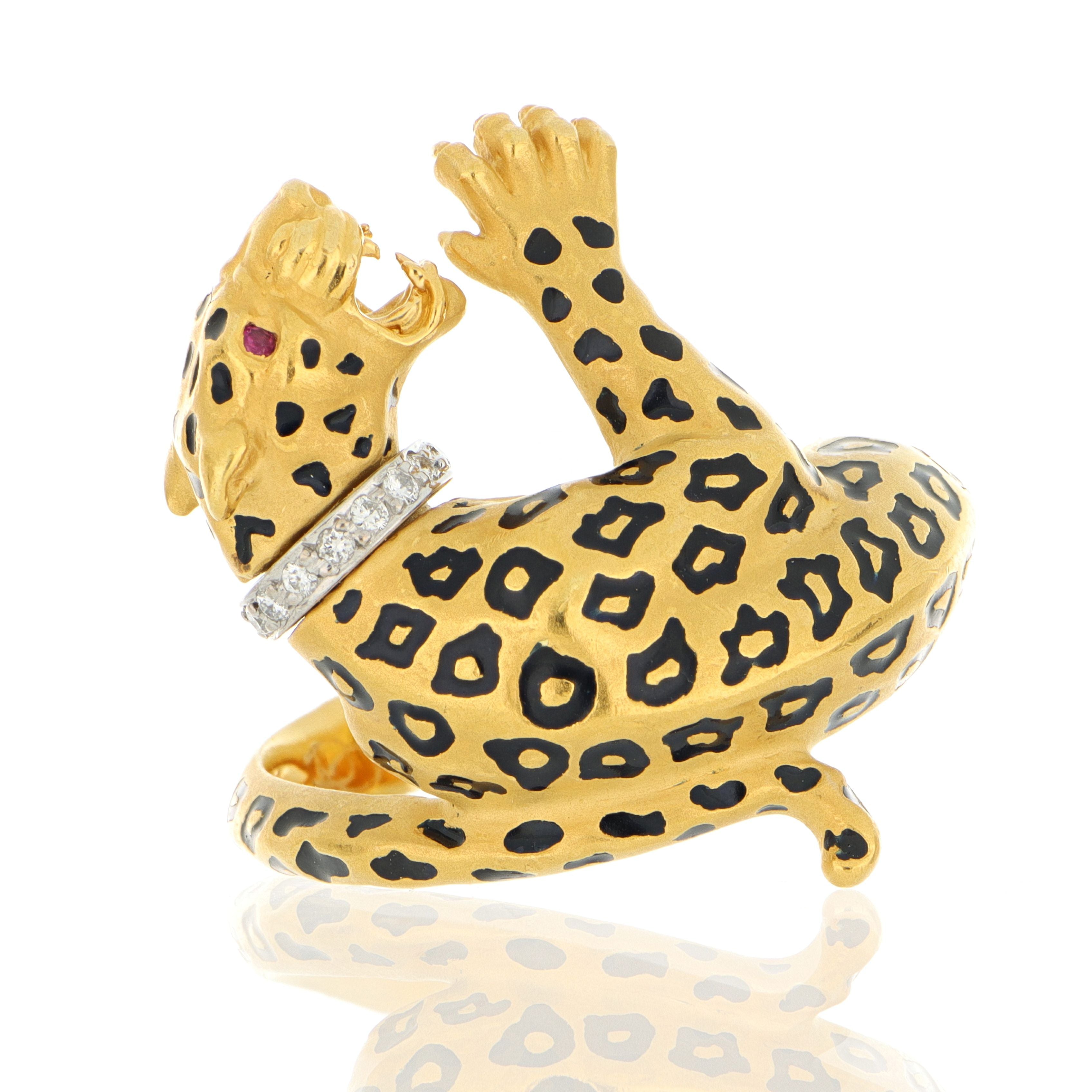 Carrera Carrera 18k Yellow Gold Diamond and Ruby Leopard Ring