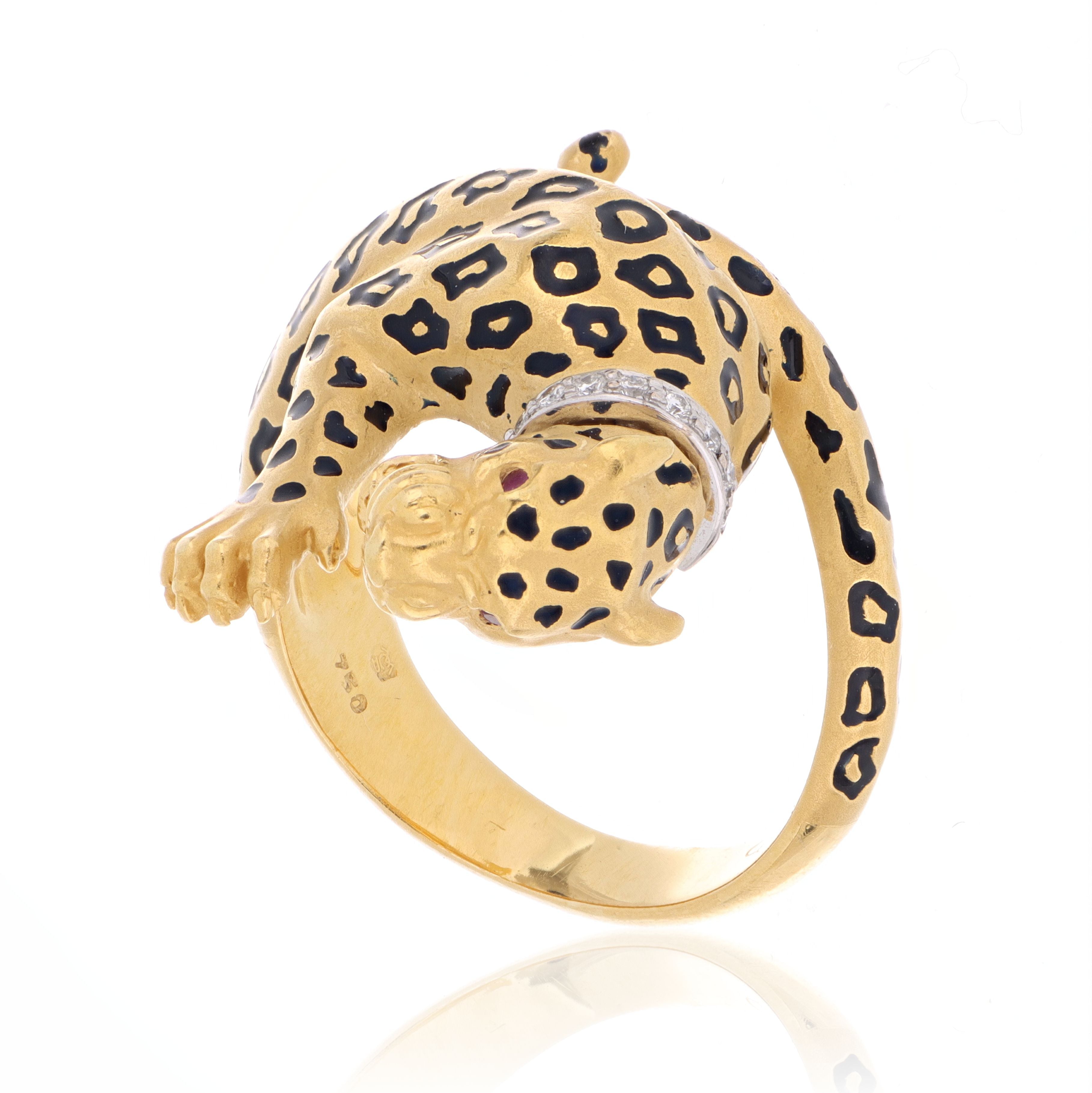 Carrera Carrera 18k Yellow Gold Diamond and Ruby Leopard Ring