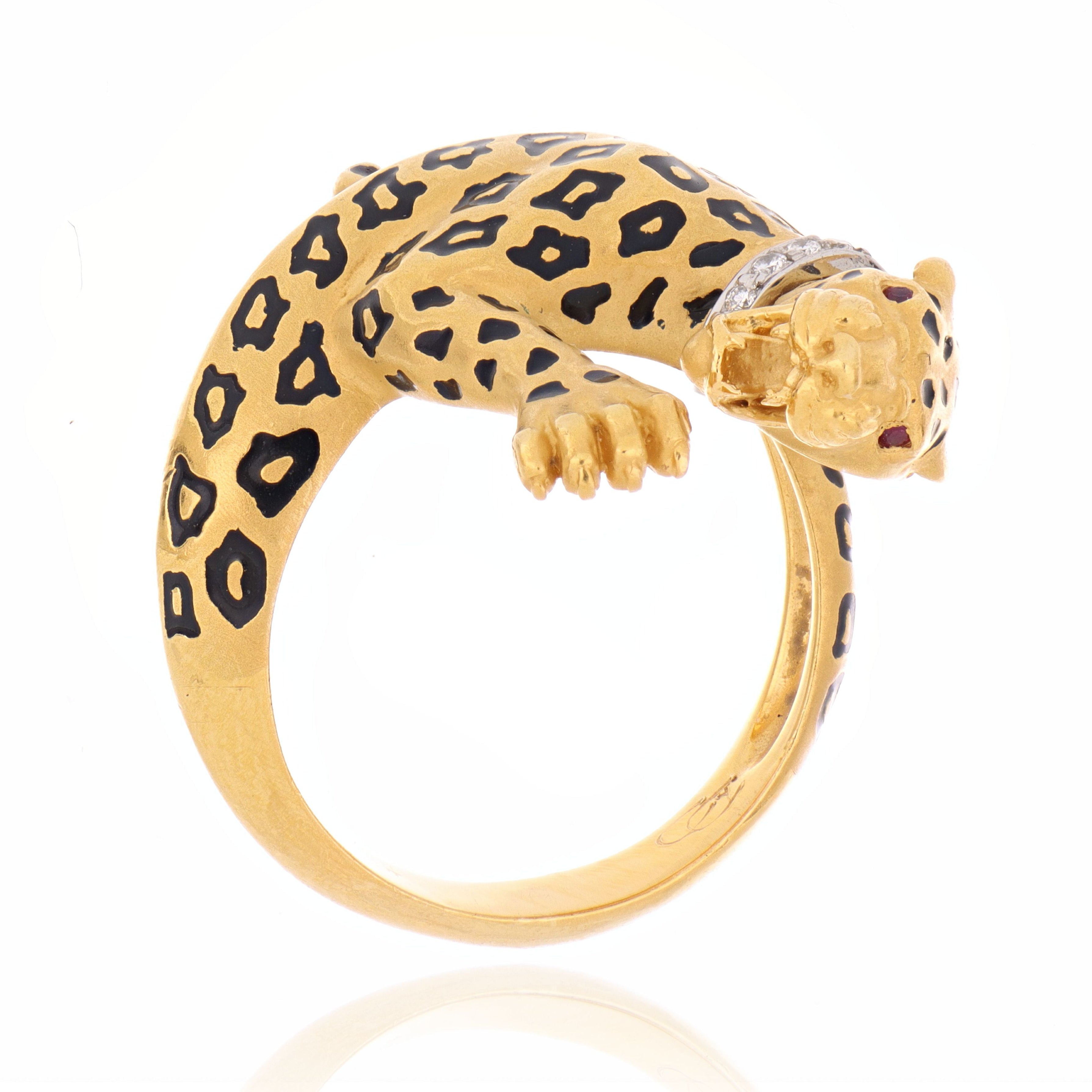 Carrera Carrera 18k Yellow Gold Diamond and Ruby Leopard Ring